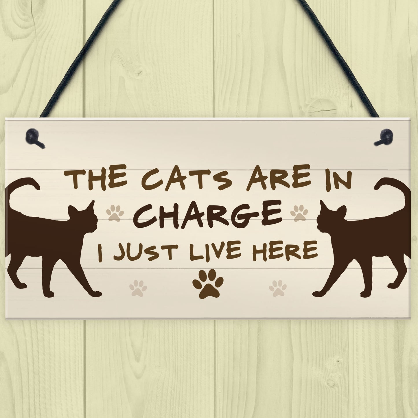 The Cats Are In Charge Hanging Sign Funny Cat Gift Home Decor