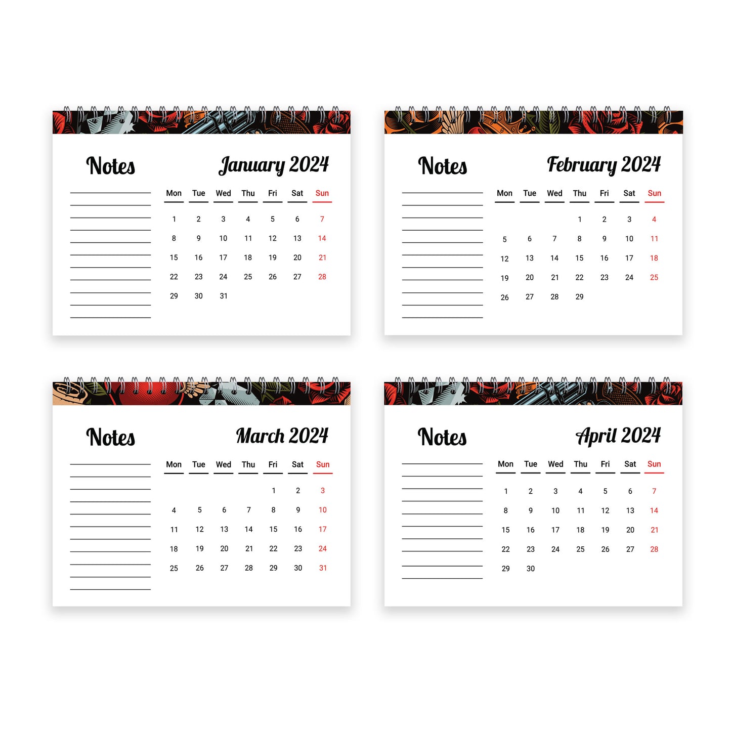 Gift For Men Women 2024 Calendar Month To View Spiral Bound