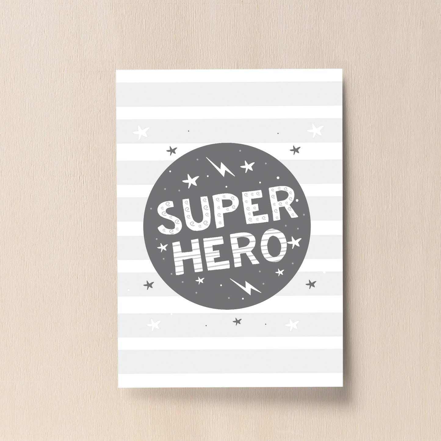 Grey Nursery Print Superhero Child Baby Room Pictures Wall Art