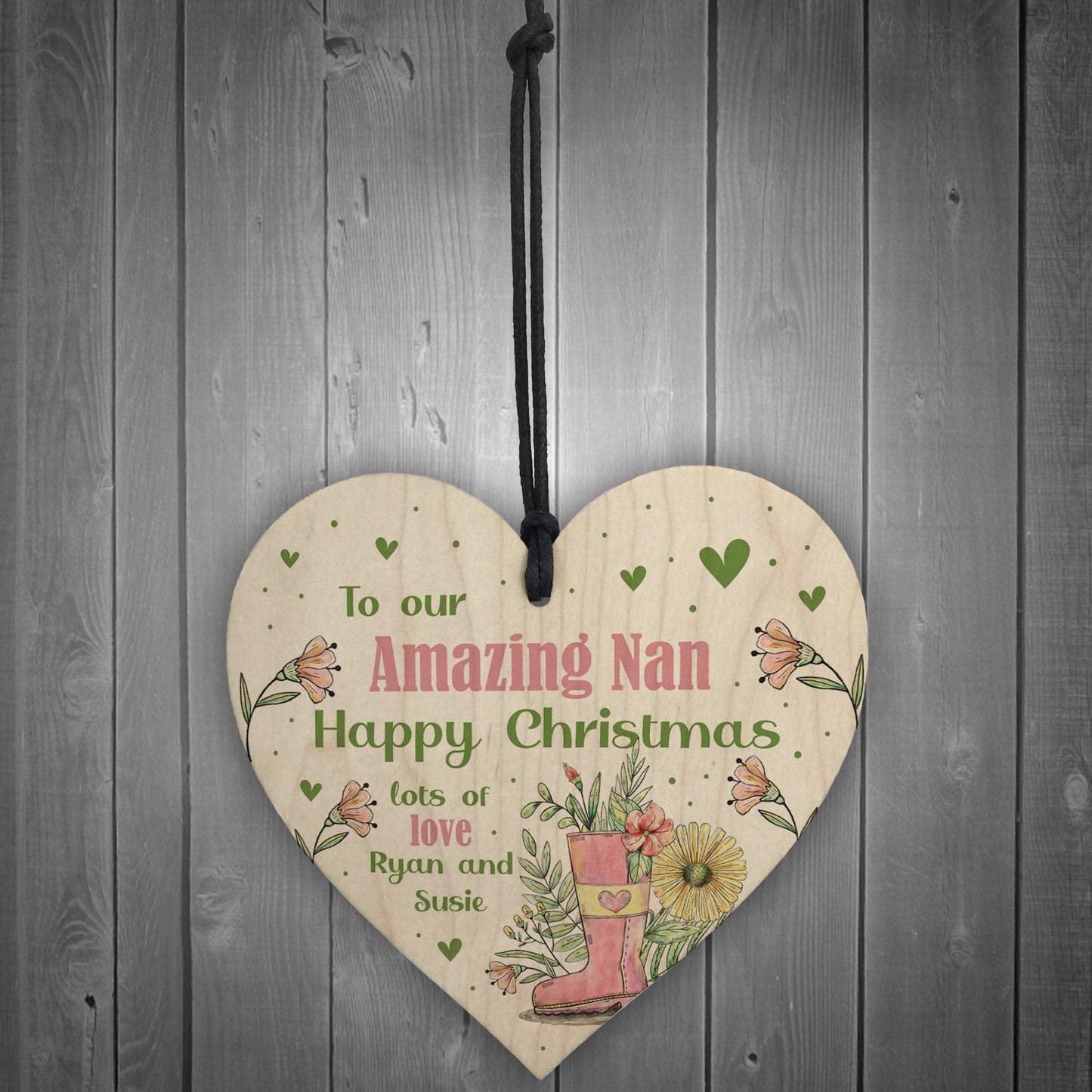 Happy Christmas To Nan Gift Wood Heart Gift From Grandchildren