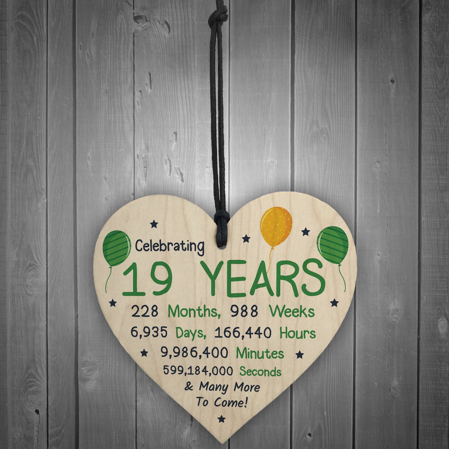 19th Birthday Novelty Wooden Heart Gift For Son Daughter Brother