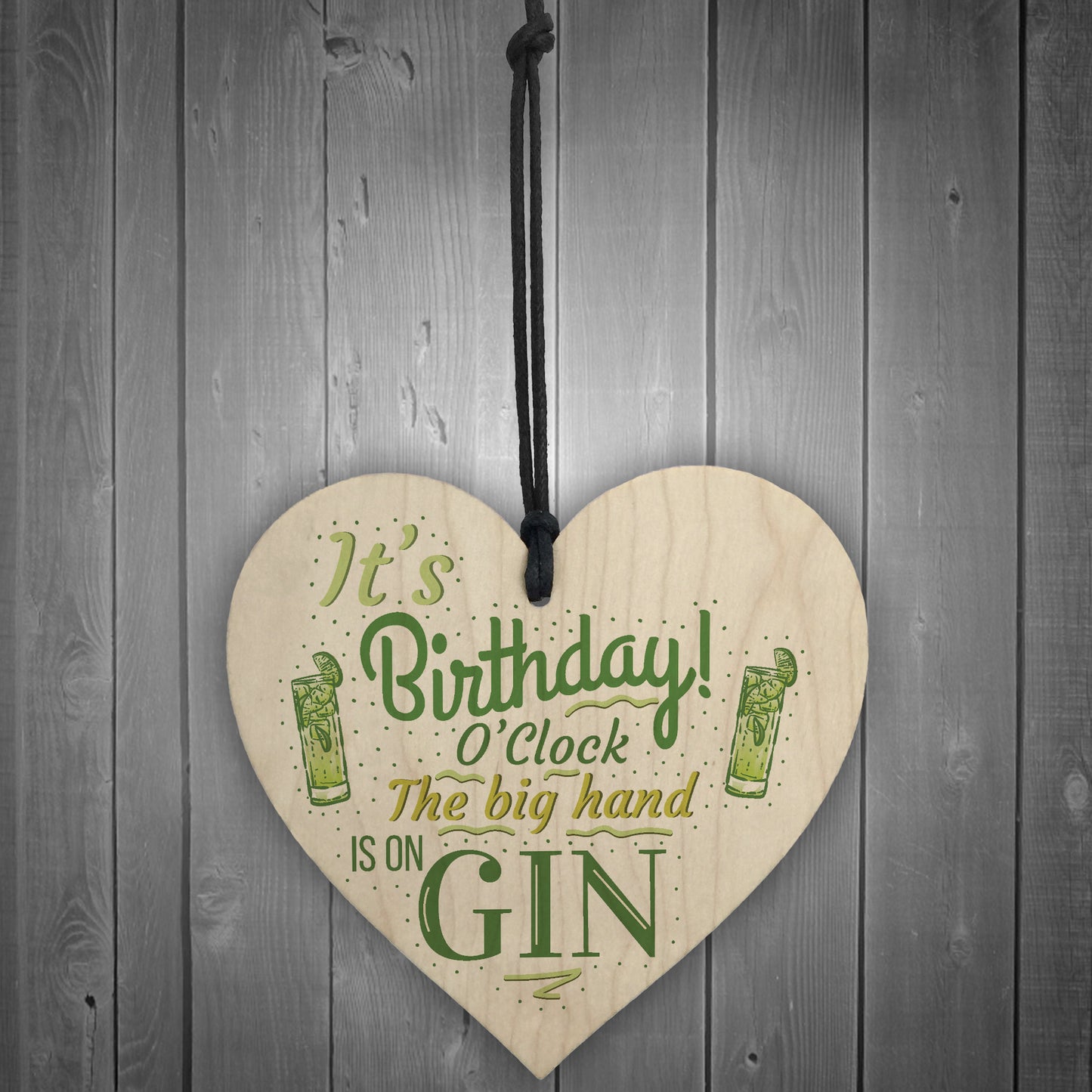 Gin OClock Birthday Gift Funny Wood Heart Plaque Friendship Gift