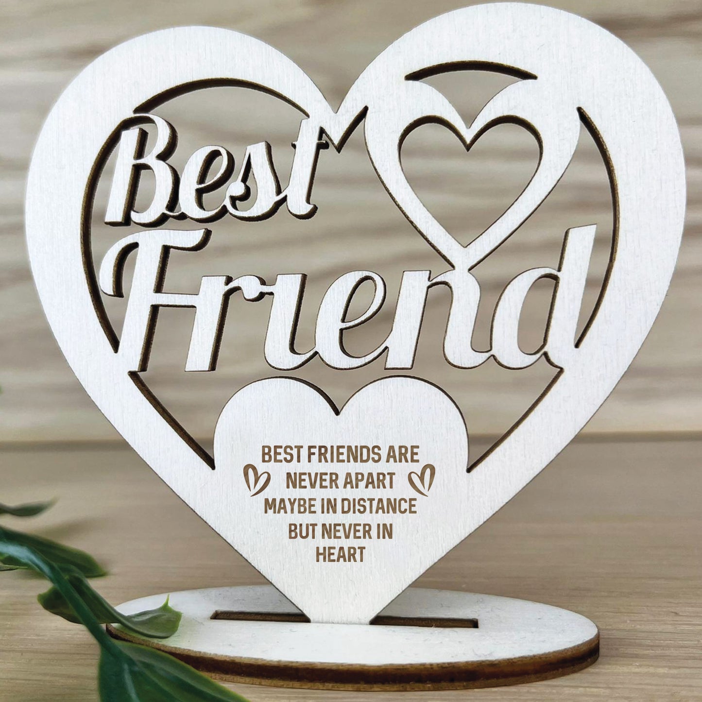 Friendship Plaque Best Friend Gift Engraved Wood Heart Birthday