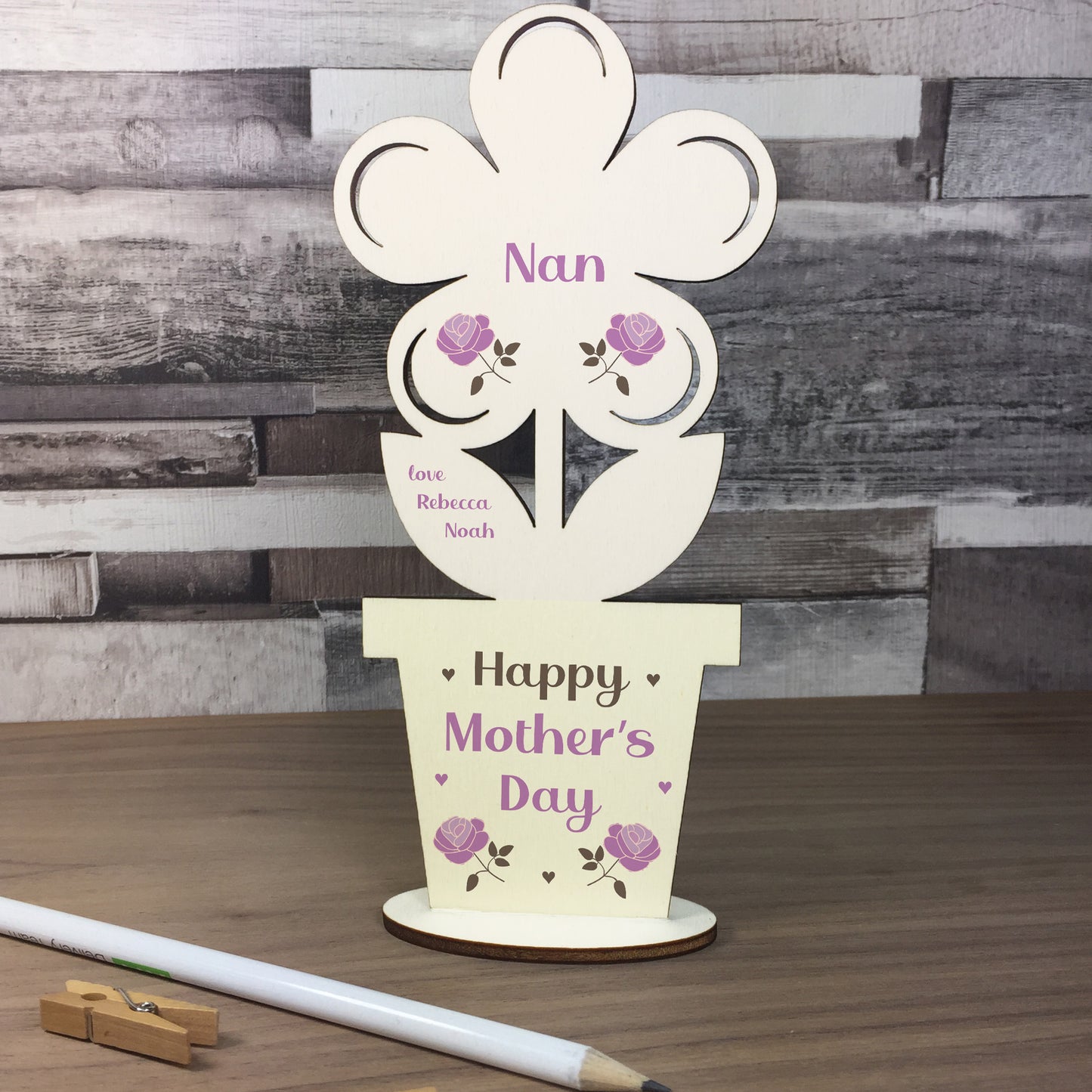 Happy Mothers Day Gift For Nan Wooden Flower Personalised