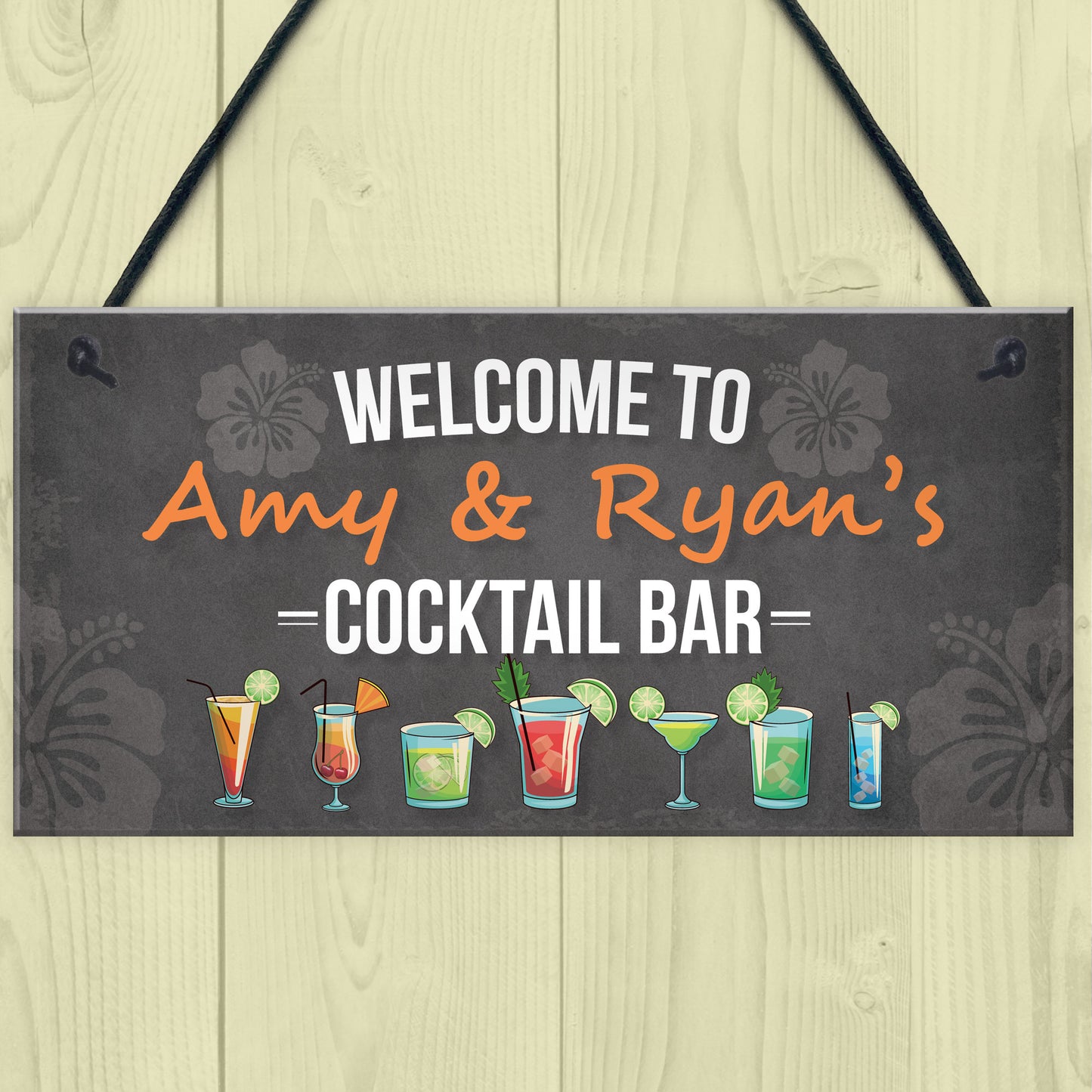 Personalised Cocktail Bar Sign Hanging Wall Plaque Home Bar Pub