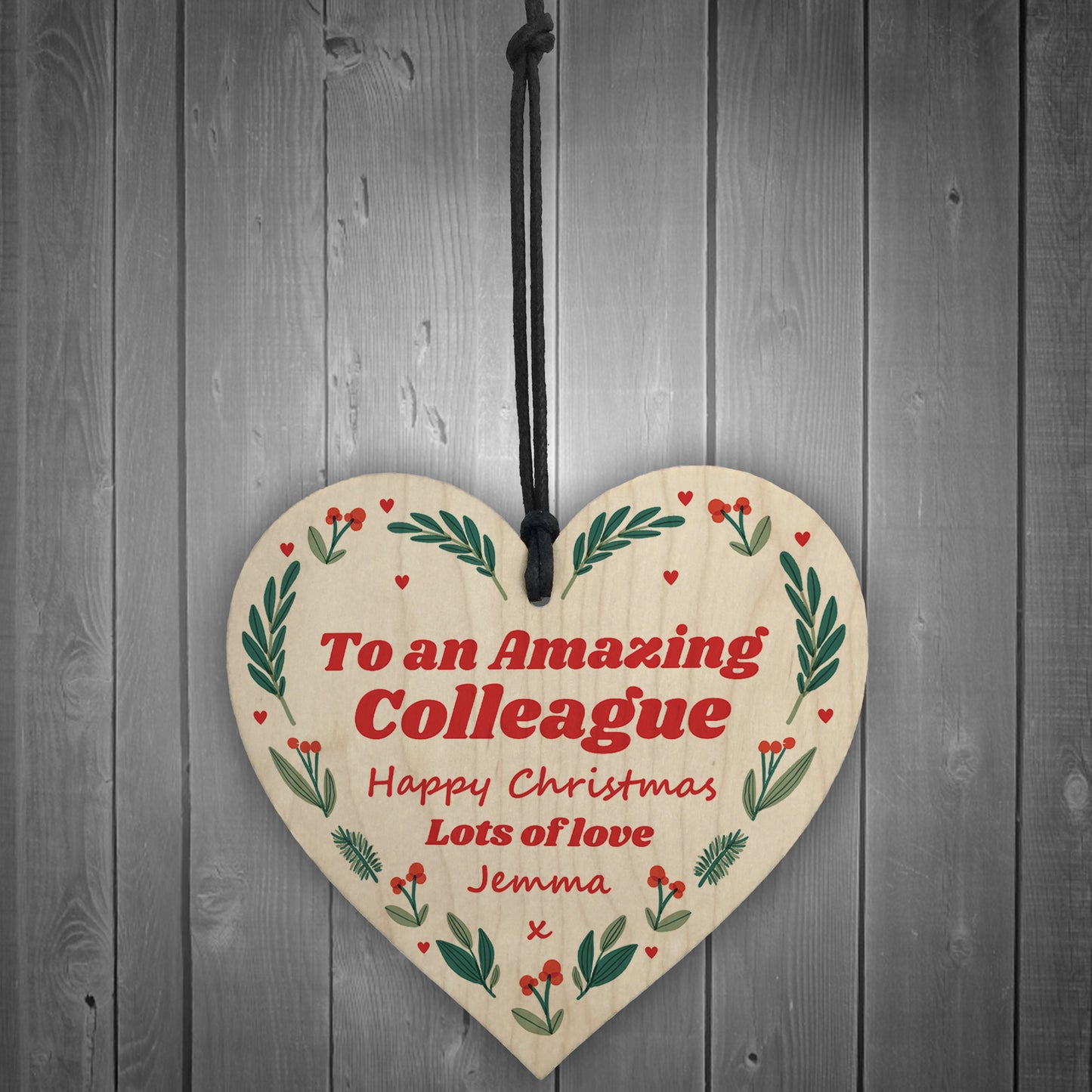Personalised Christmas Colleague Gift Wood Heart Gift For Friend