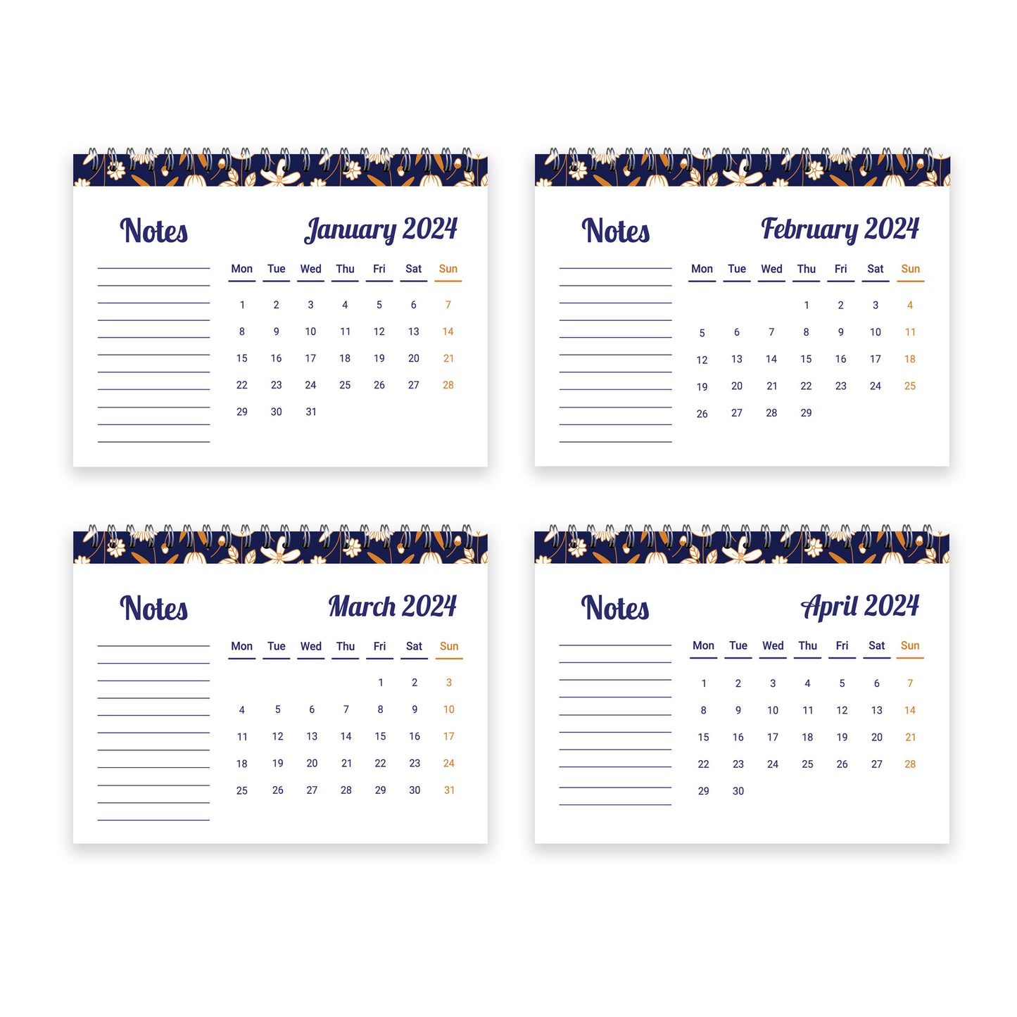 Floral Desktop Calendar 2024 Flipbook Planner For Girls Women