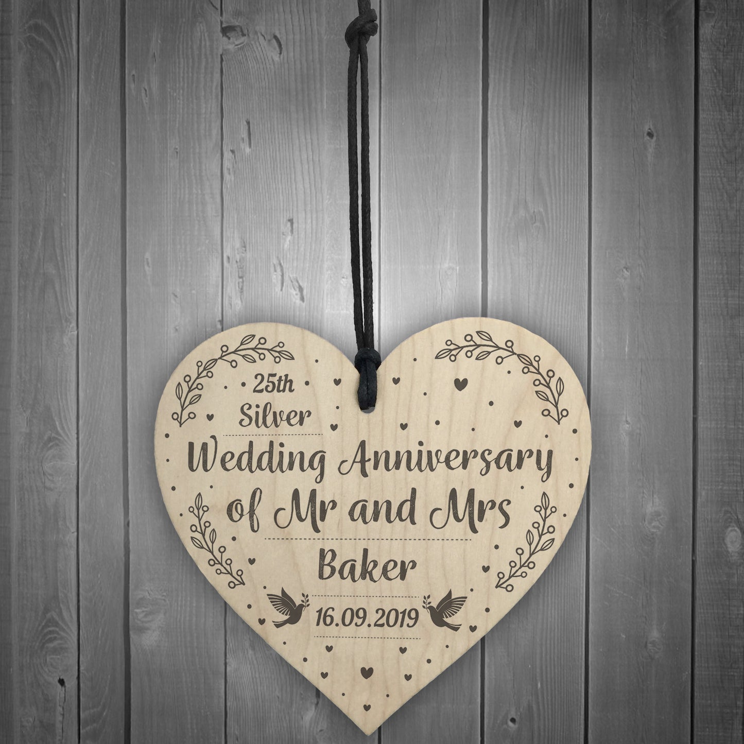25th Silver Wedding Anniversary Gift Personalised Heart Mr & Mrs