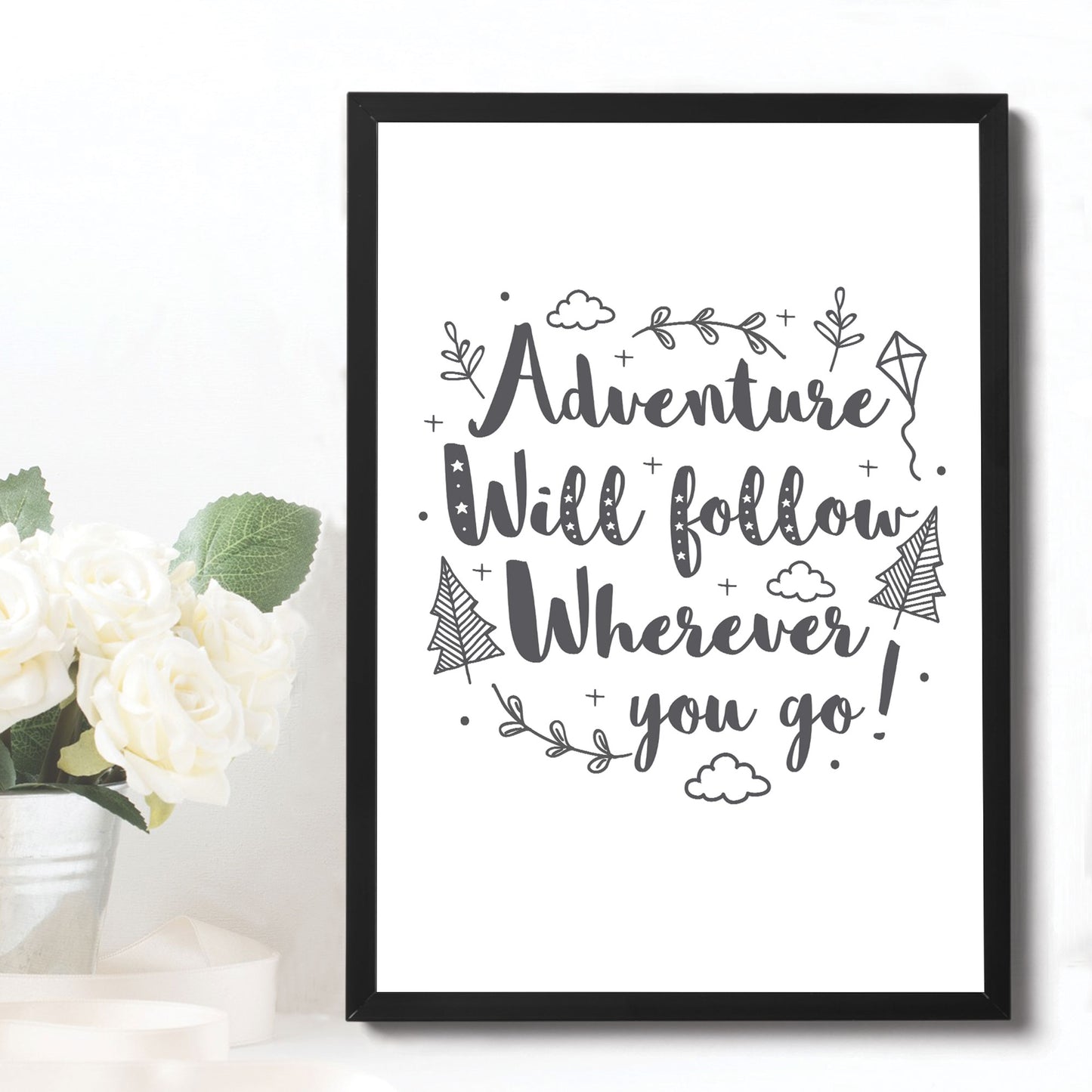 White Grey Nursery Framed Prints / Baby Room Wall Art Decoration