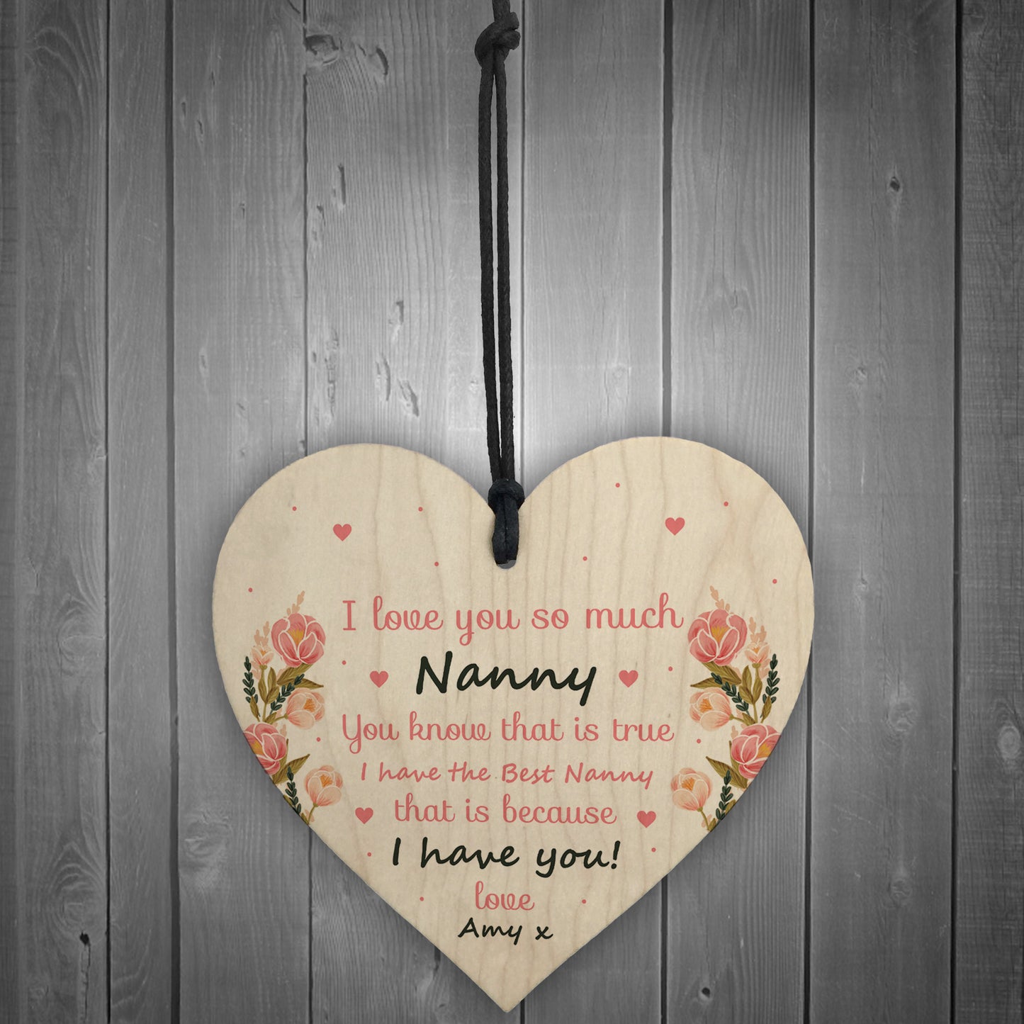 Nanny Birthday Christmas Thank You Gift Wood Heart Love Plaque