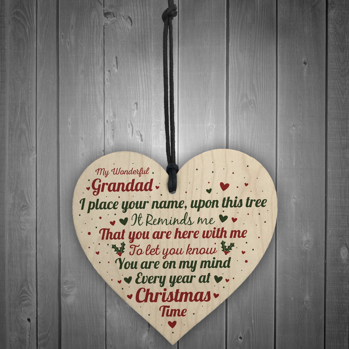 Christmas Memorial Nan Handmade Wooden Heart Tree Decoration