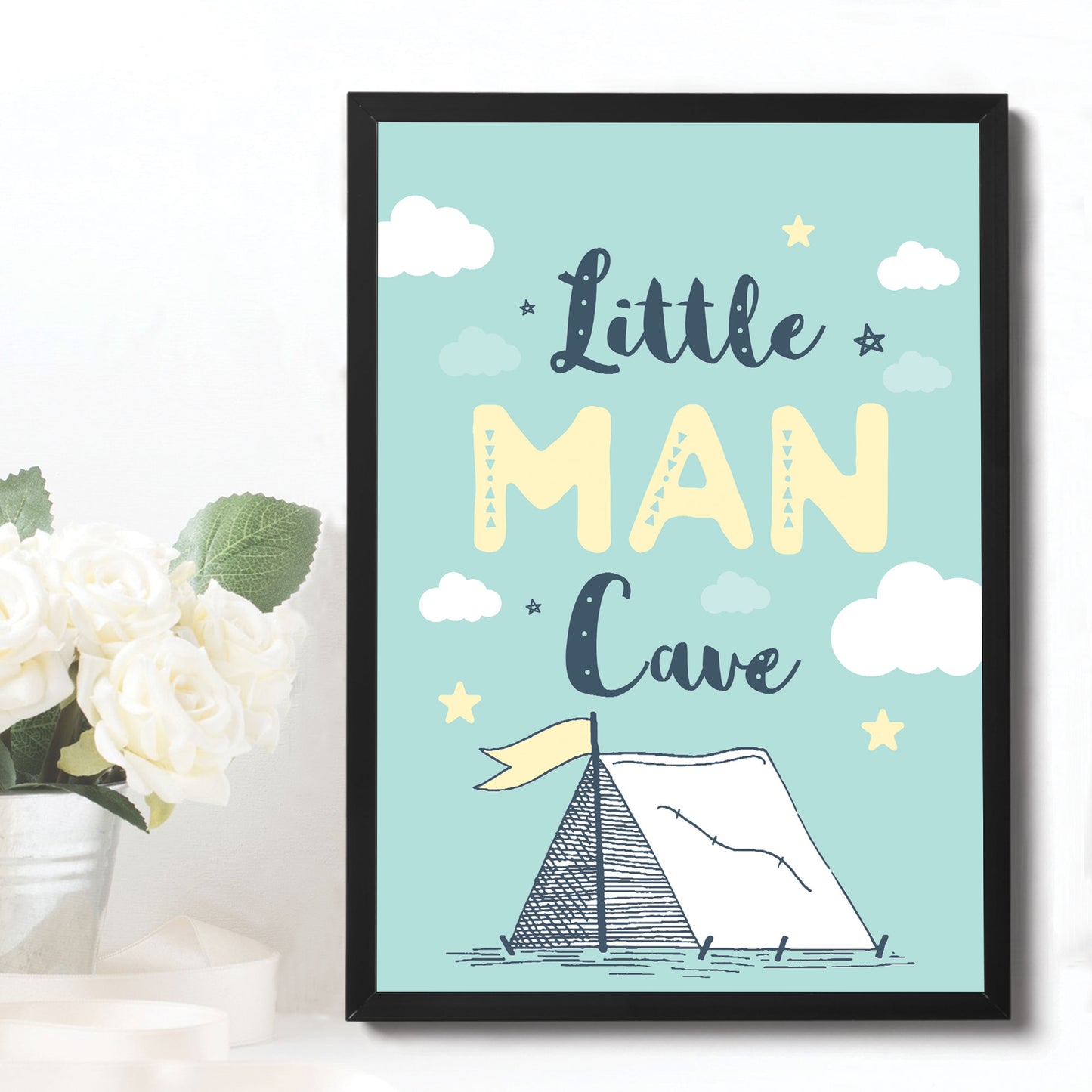 Little Man Cave Blue Nursery Framed Prints / Boys Bedroom Decor
