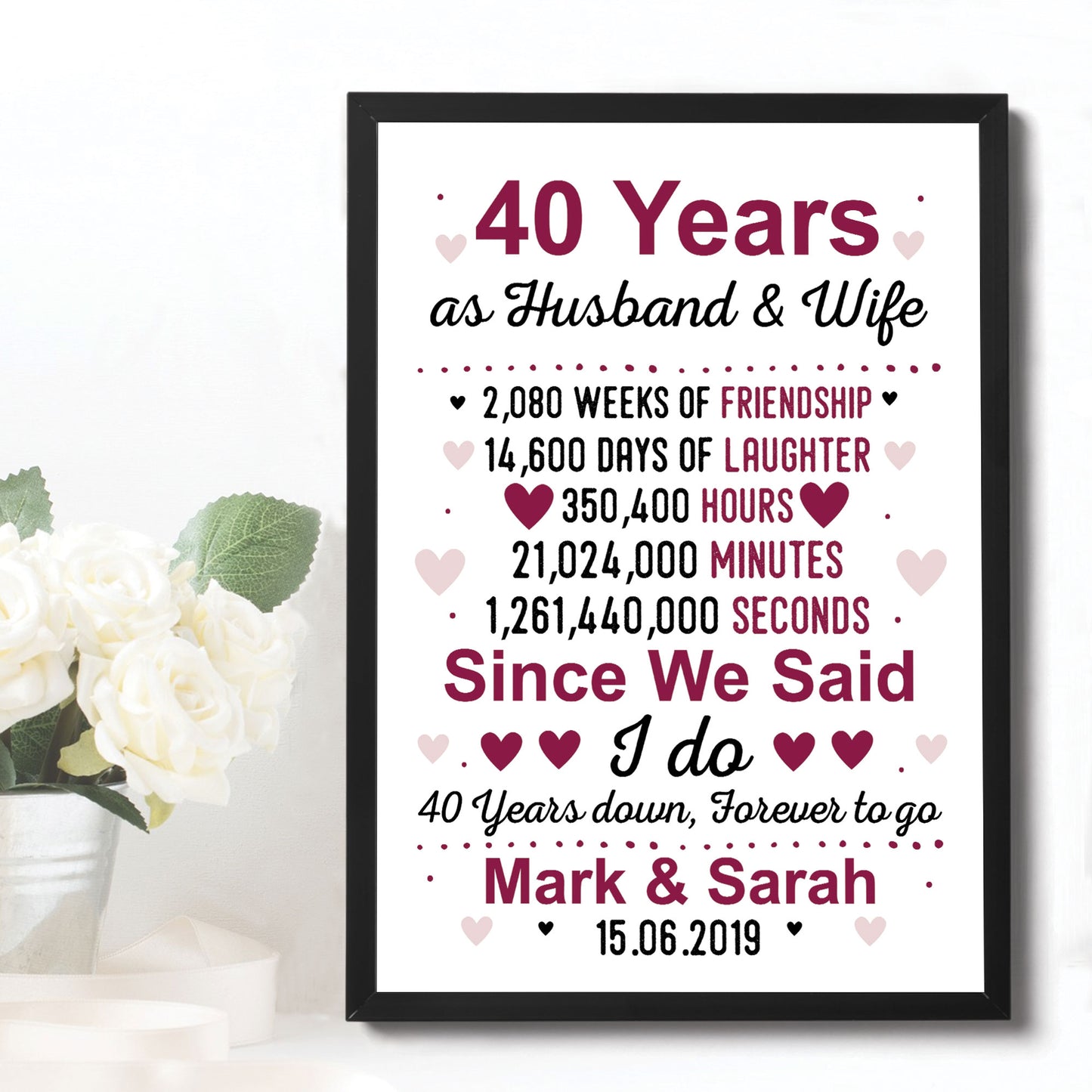 40th Anniversary Gift Personalised Framed Print 40th Anniversary