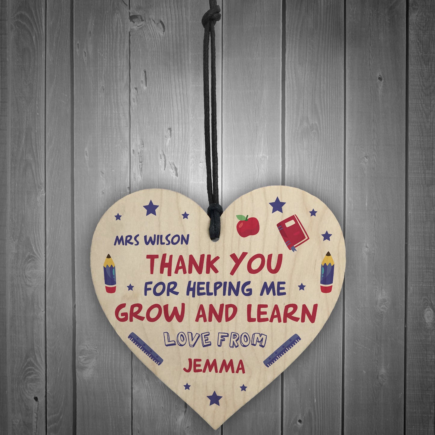 Teacher Thank You Gift Personalised Wooden Heart Leaving School