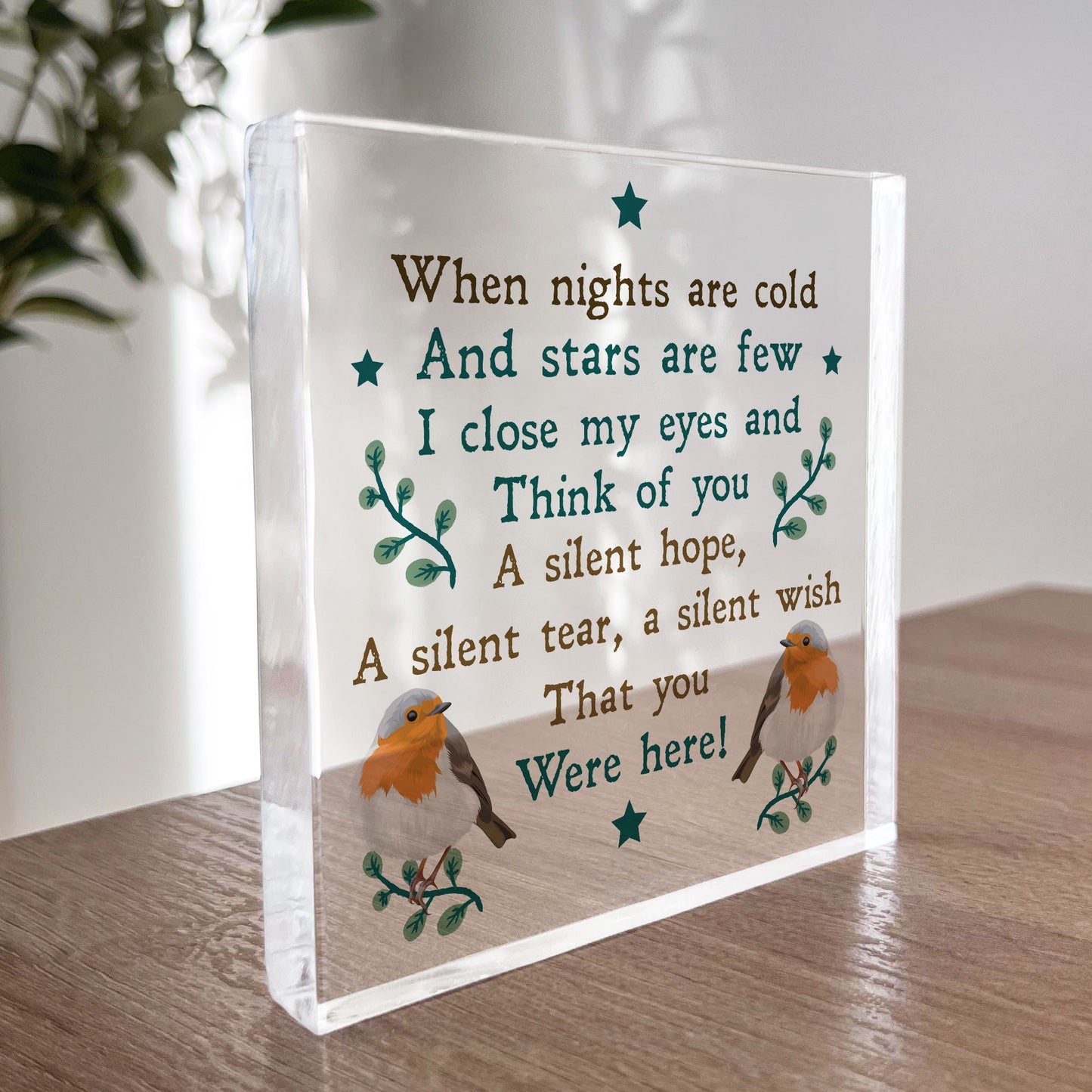 Robin Christmas Memorial Plaque For Mum Nan Dad Grandad