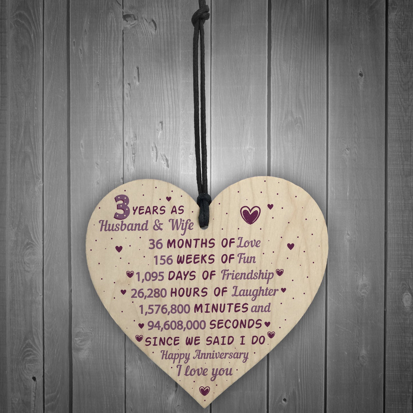 3rd Wedding Anniversary Gift Wooden Heart Leather Gift