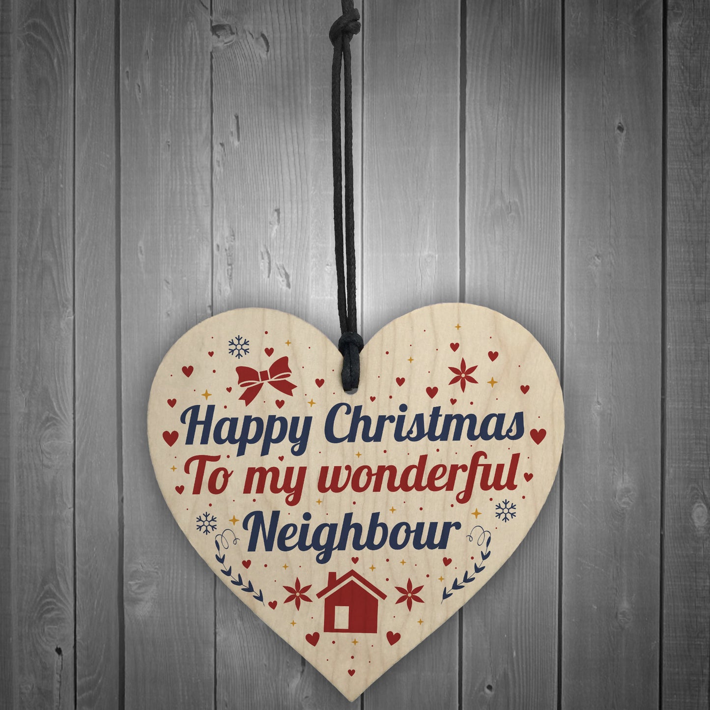 Happy Christmas Card Neighbour Wood Heart Plaque Friendship Gift