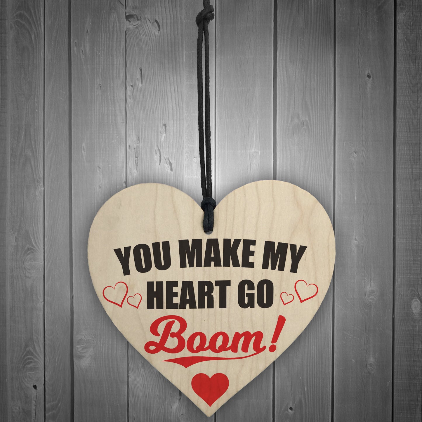 Heart Go Boom Wooden Hanging Heart Shabby Chic Plaque