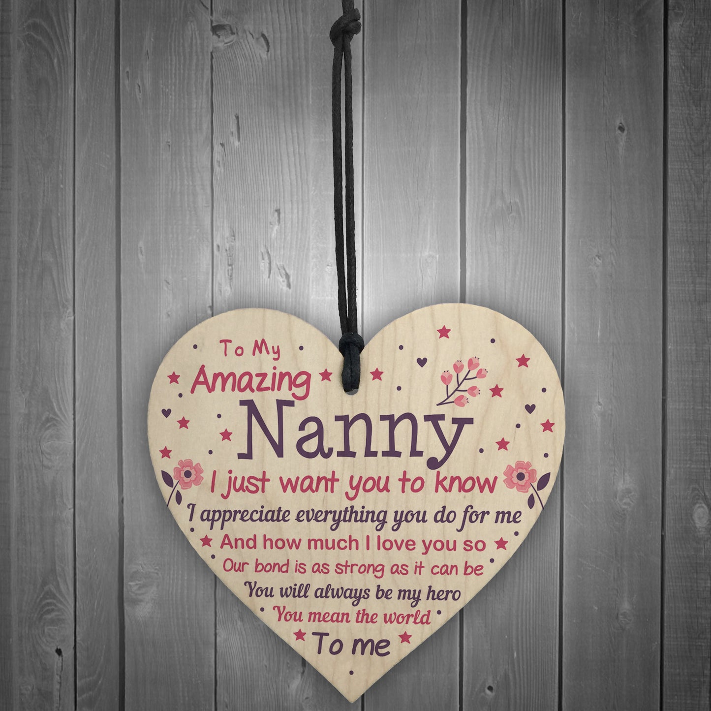 Cute Nanny Wood Heart Nan Birthday Xmas Gift From Grandchil