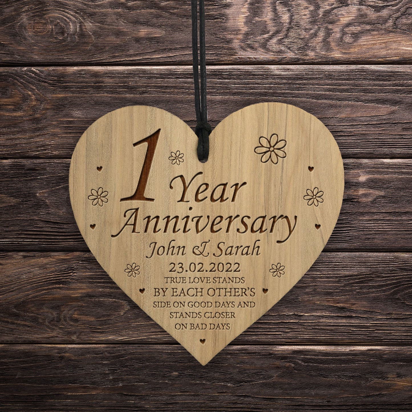 1st Anniversary Gift For Him Her Personalised Engraved Heart