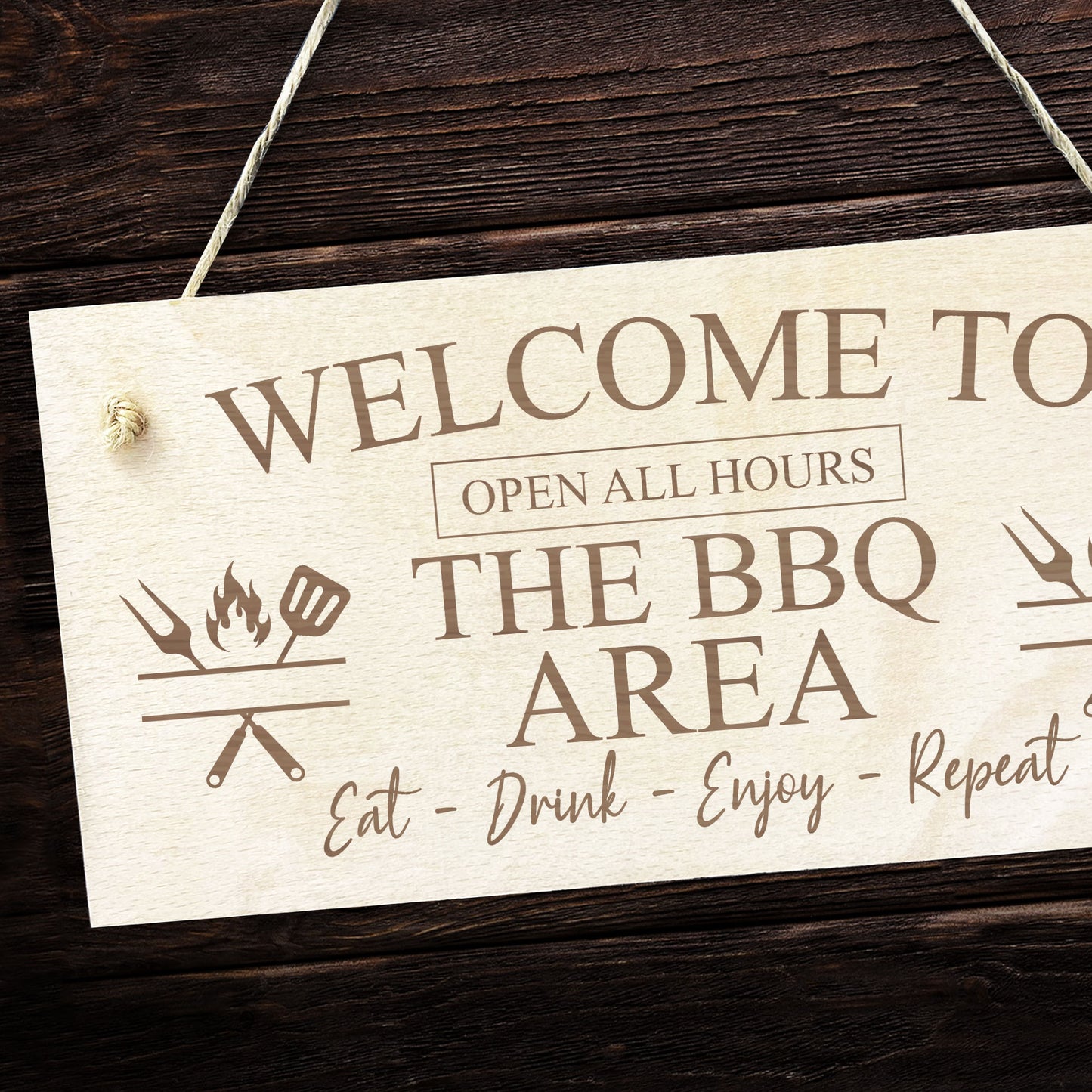 THE BBQ AREA Engraved Hanging Garden Shed Sign BBQ Sign