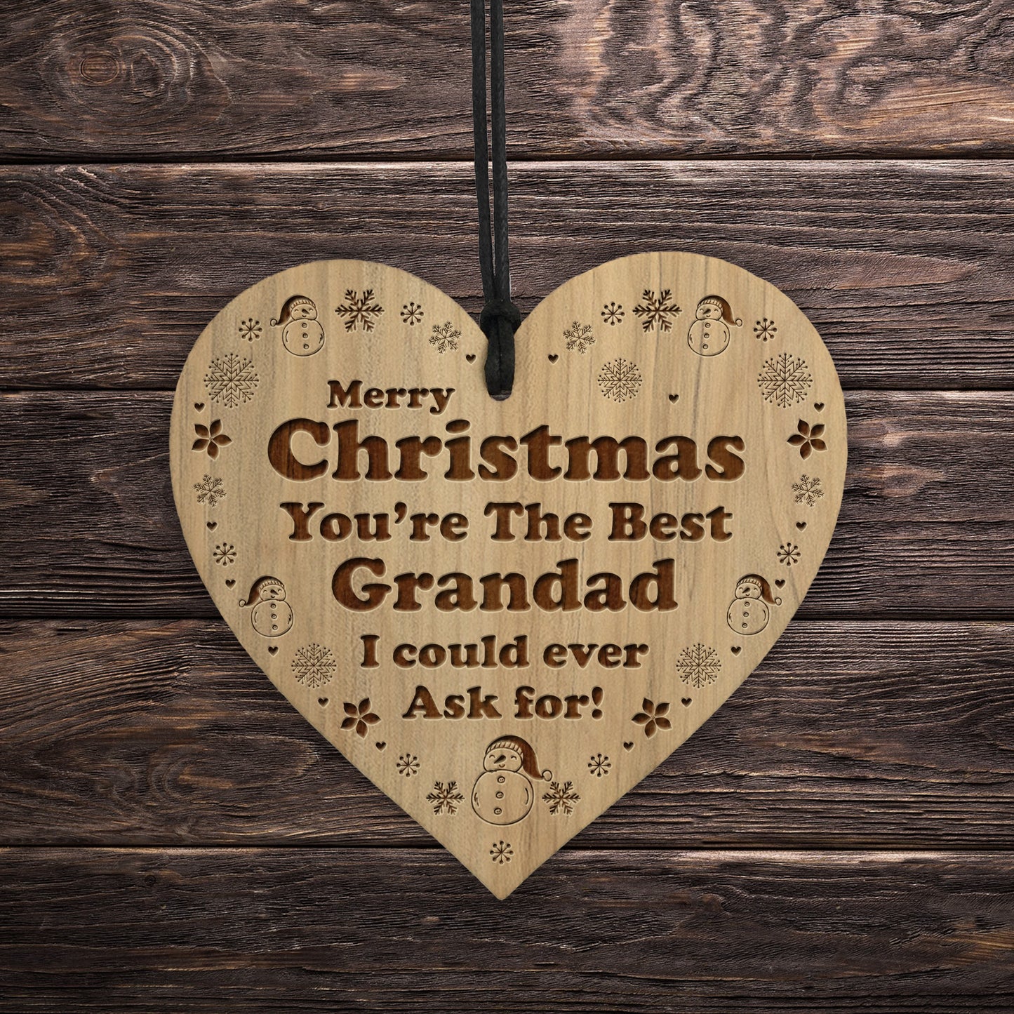 Christmas Gift For Grandad Engraved Wood Heart Grandad Gifts