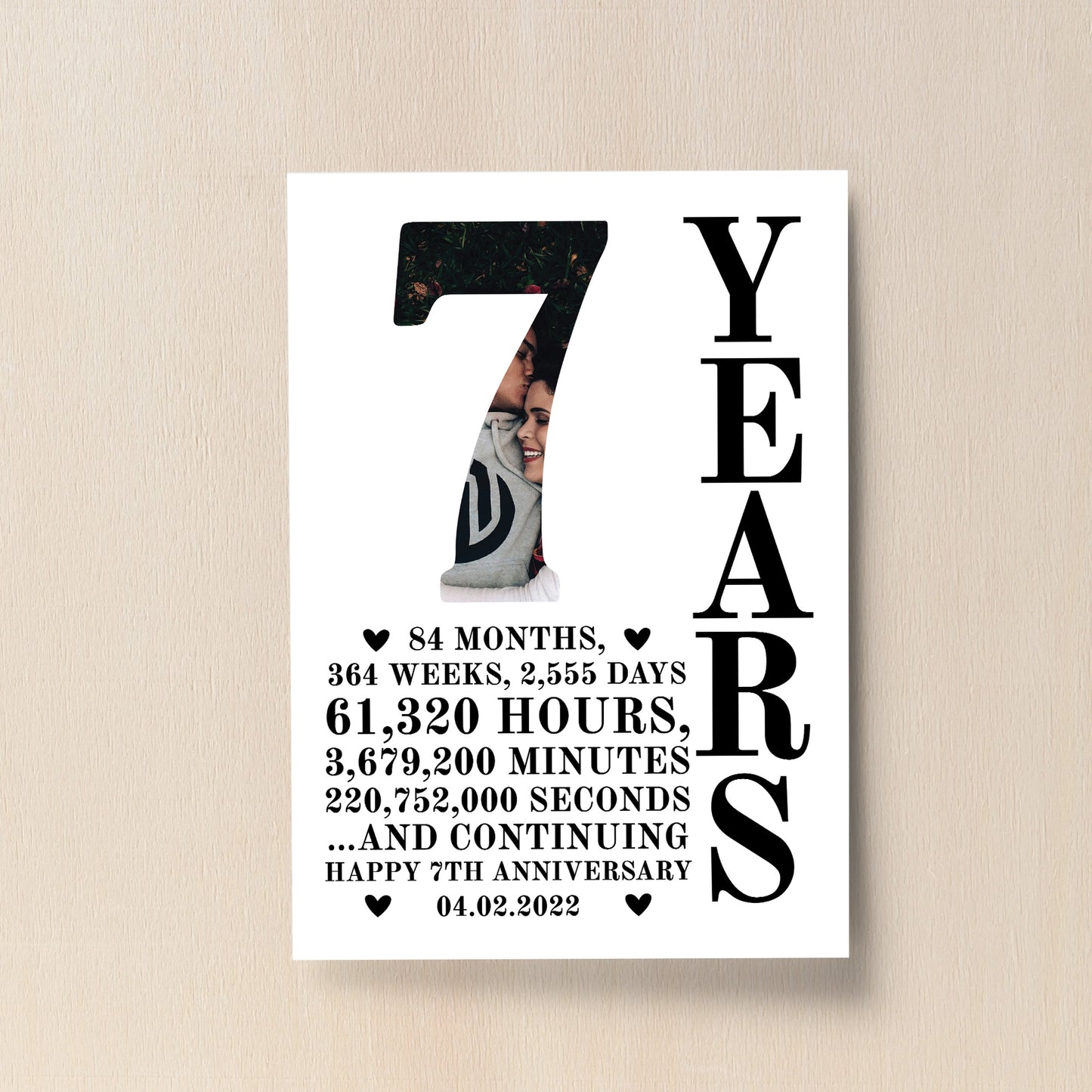 7th Anniversary Gift Print Personalised Photo Husband Wife