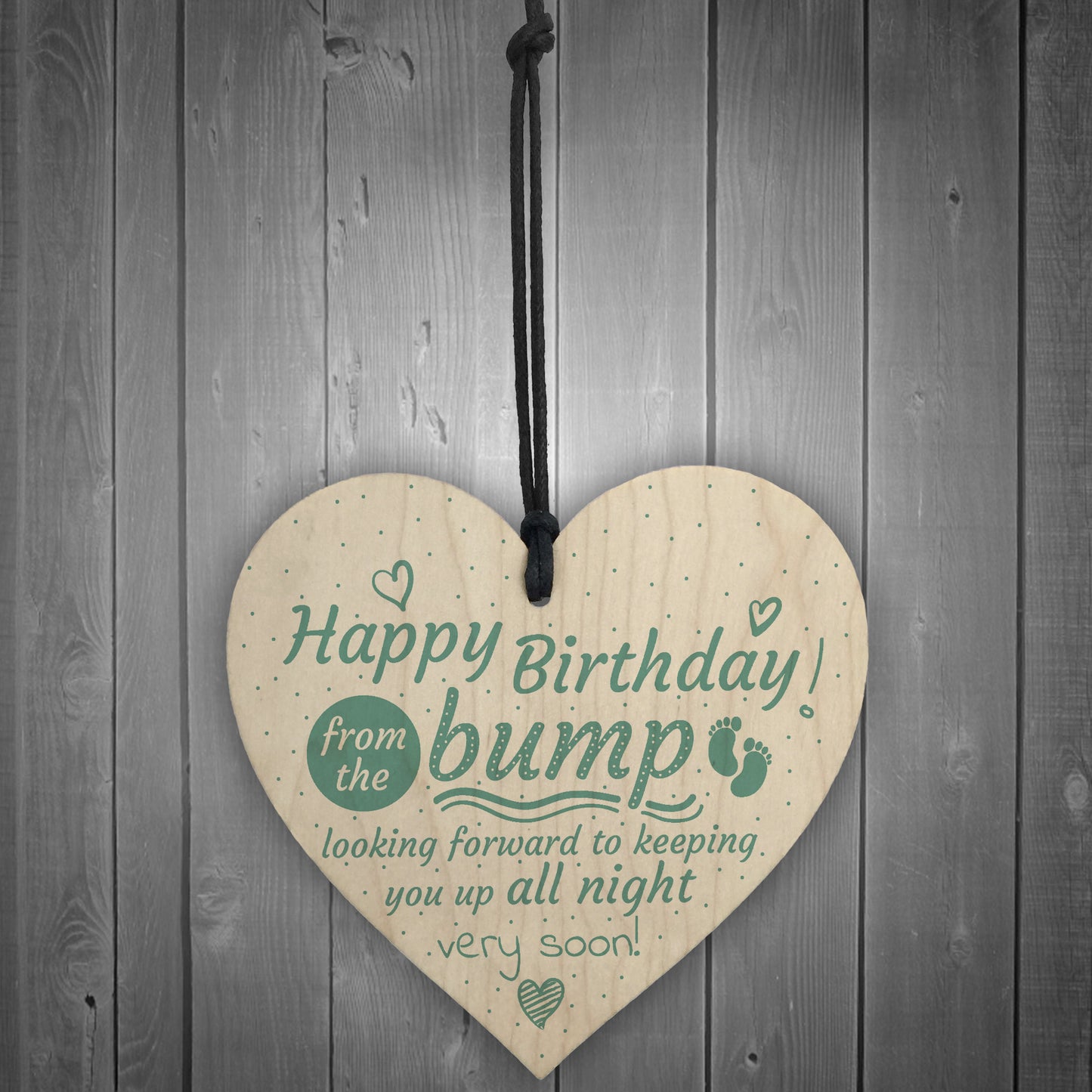 Happy Birthday From Bump Wooden Heart Dad Mum Funny Baby Gift