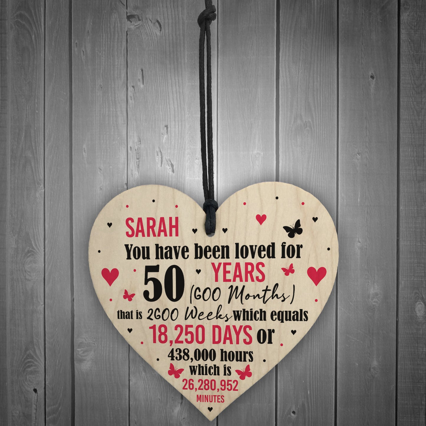 Personalised 50th Birthday Gift Wooden Heart Keepsake Funny Gift