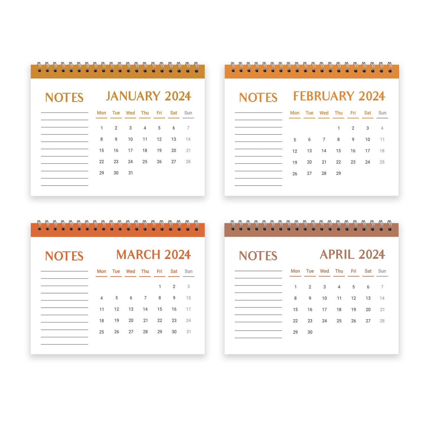 Minimalistic 2024 Calendar Spiral Bound Planner for Home Office