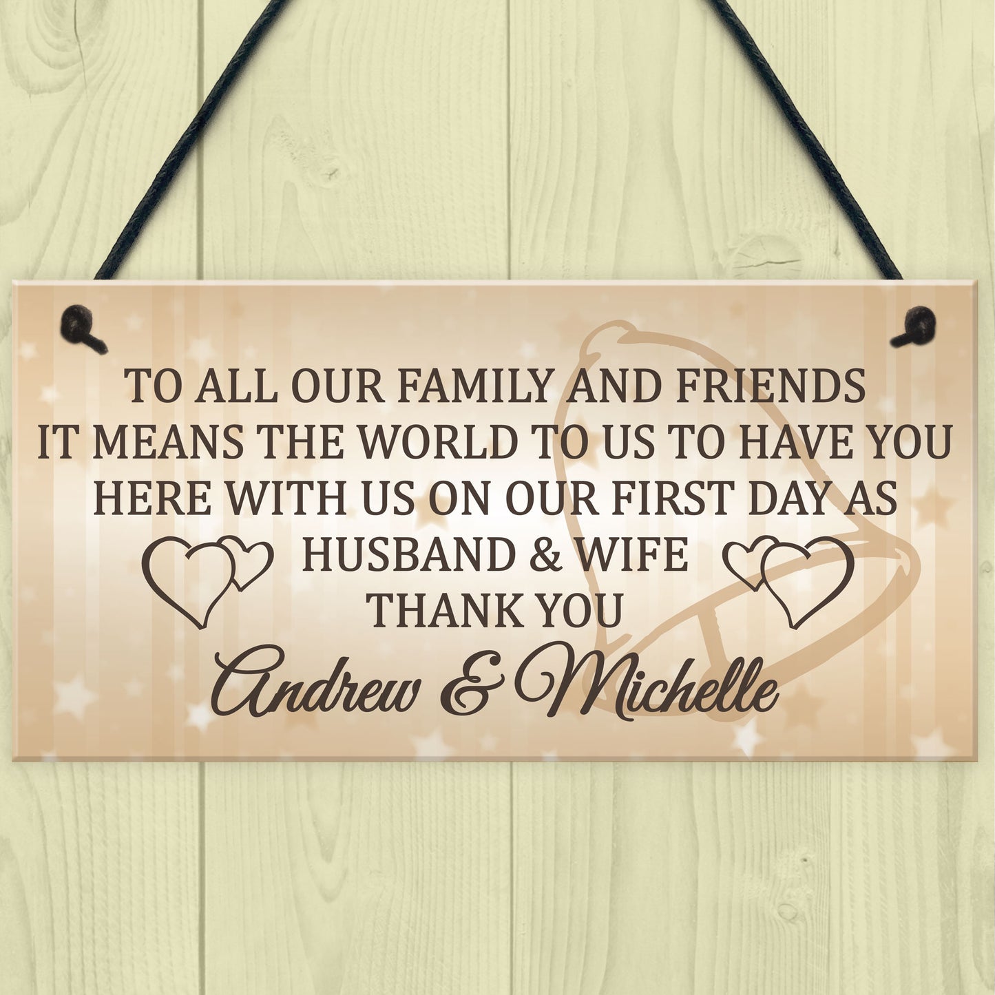 Personalised Wedding Thank You Hanging Plaque