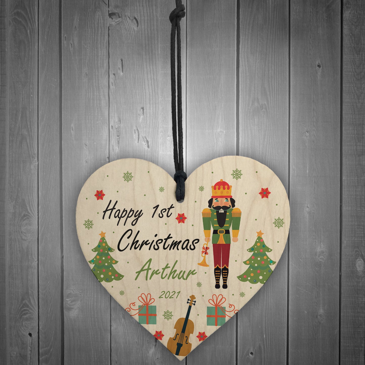 Happy 1st Christmas Any Name Son Gift Wood Hanging Heart