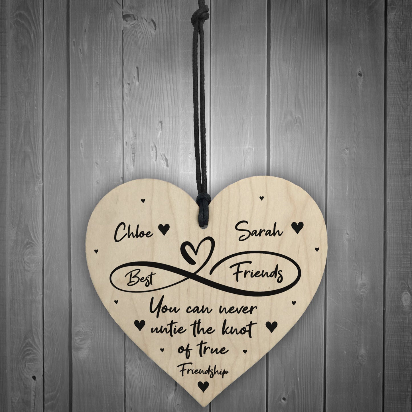 Best Friends Untie Knot Wooden Heart Personalised Birthday Xmas