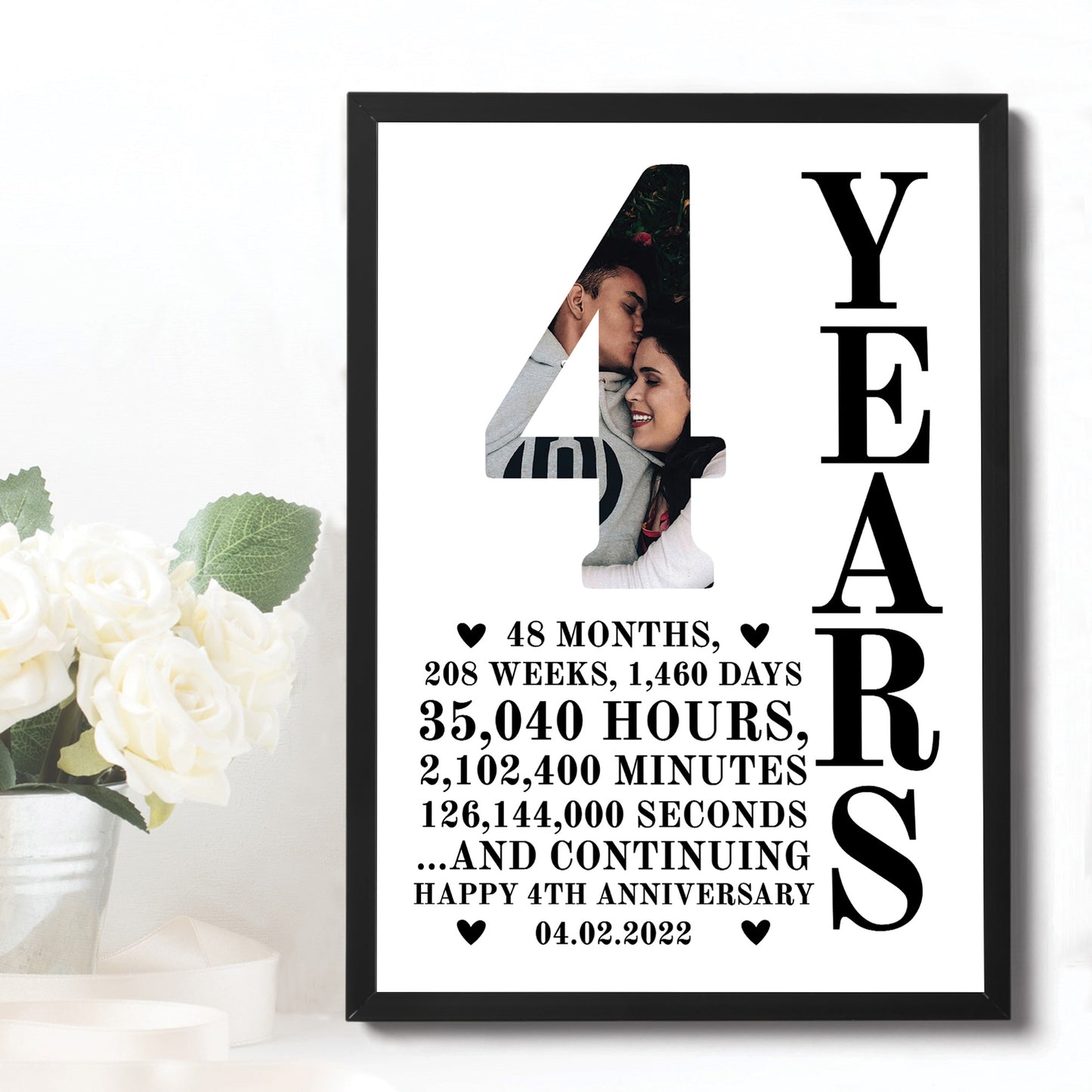 4th Anniversary Gift Framed Print Personalised Husband Wife