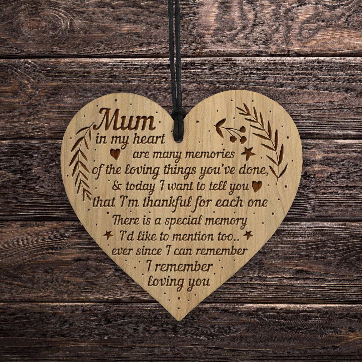 Mum Engraved Wood Heart Gift From Daughter Son Birthday