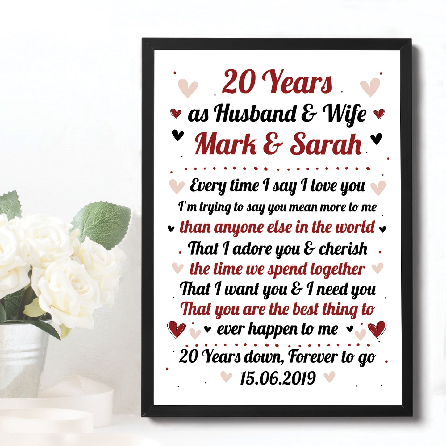 20th Wedding Anniversary Gift For Husband or Wife Framed Print