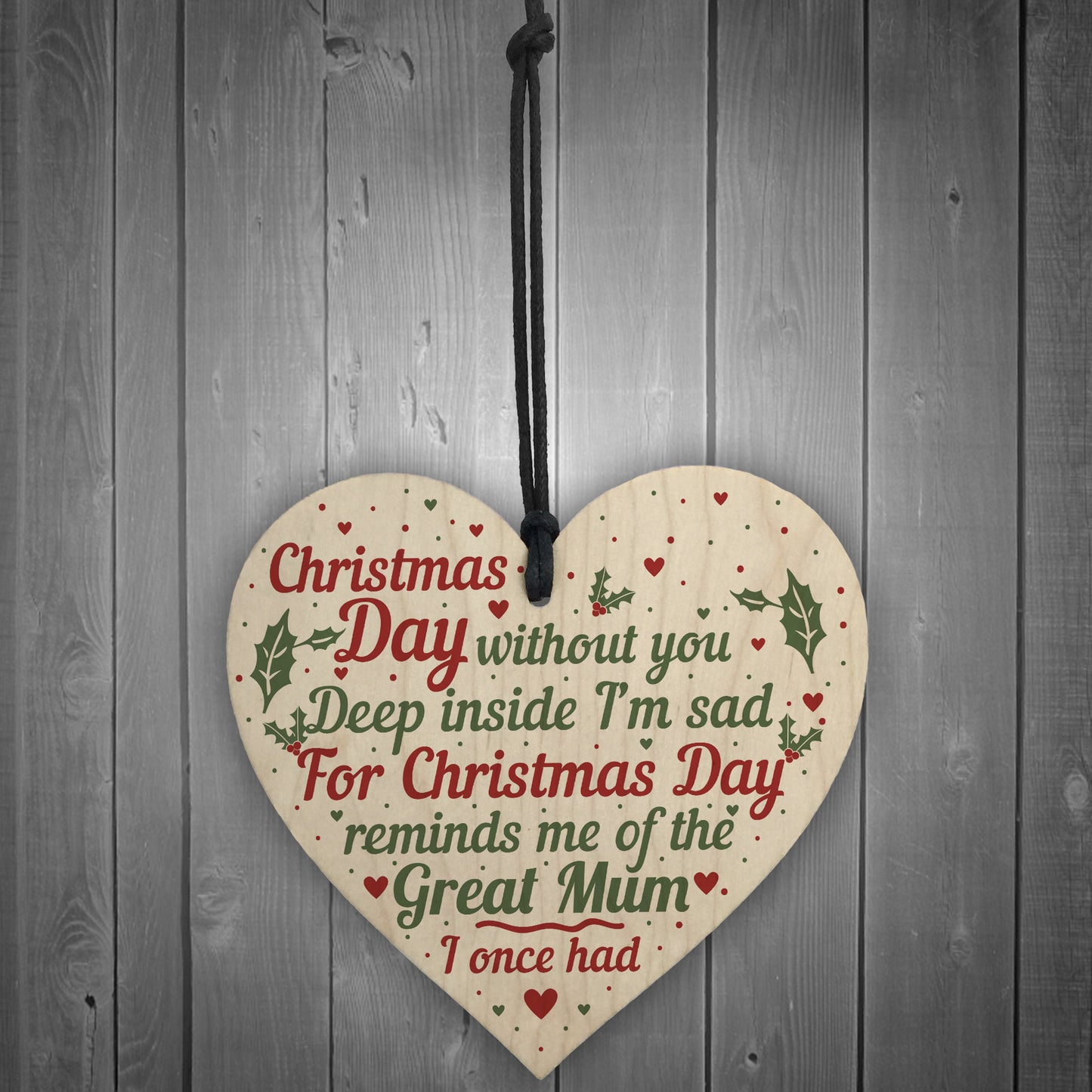 Great Mum Memorial Christmas Tree Bauble Wooden Hanging Heart