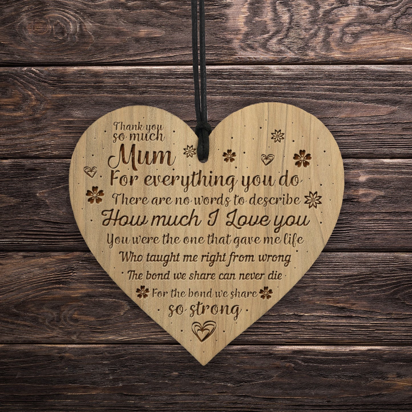 THANK YOU Mum Gift For Birthday Christmas Engraved Heart