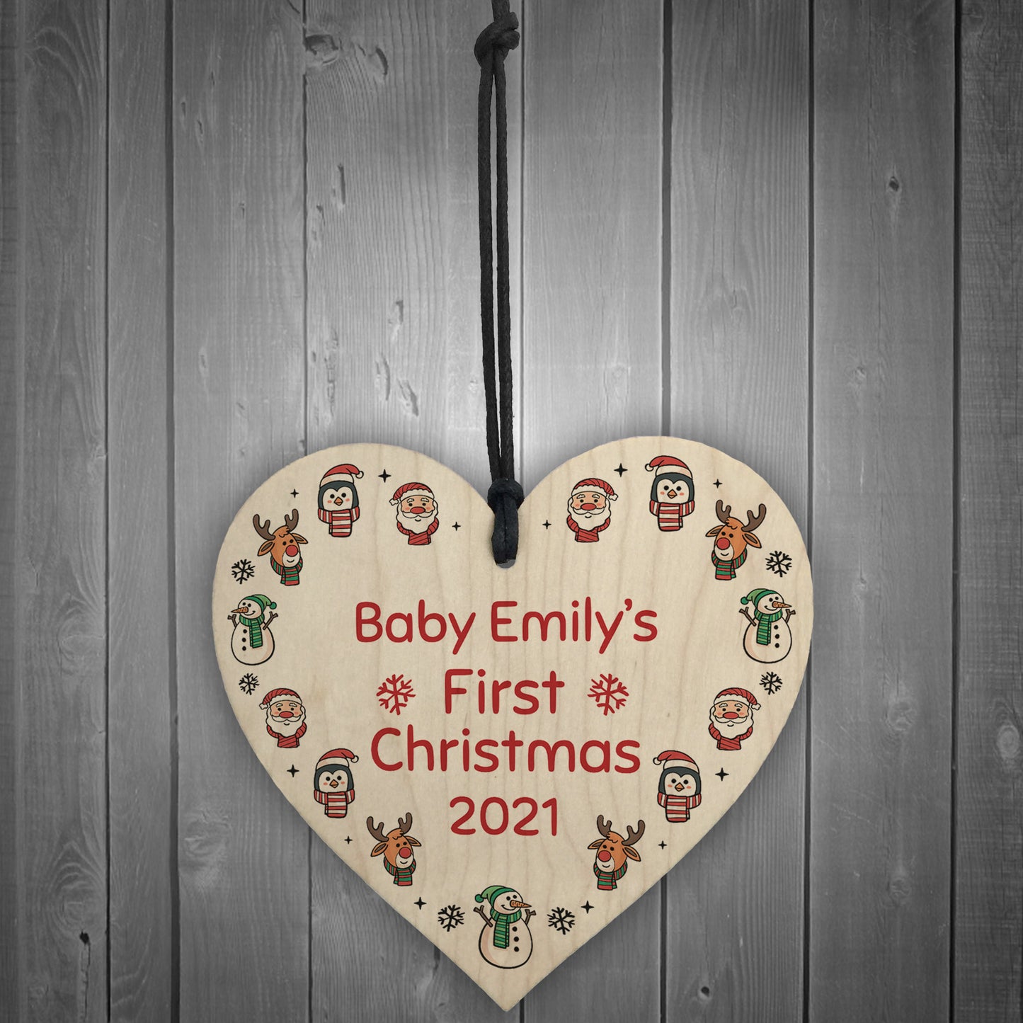 Babys 1st Christmas Bauble ANY NAME Personalised Wood Heart