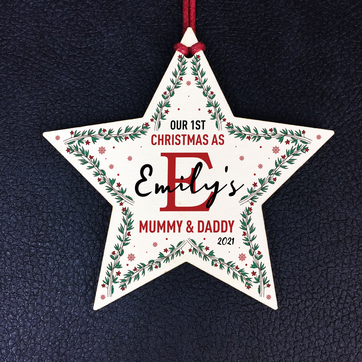 Personalised 1st Christmas As Mummy Daddt Wood Star Tree Decor