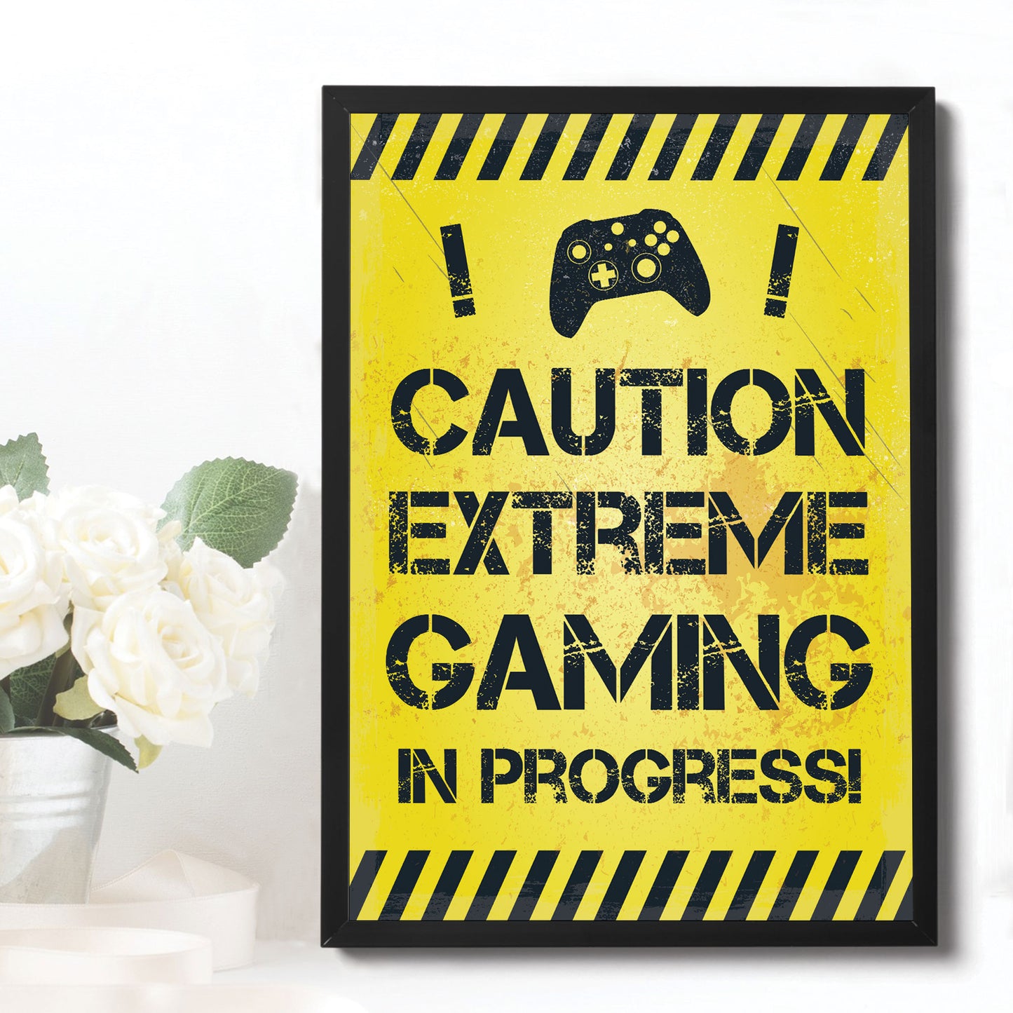 Framed Yellow Gaming Print For Wall Boy Bedroom Decor Gamer Gift