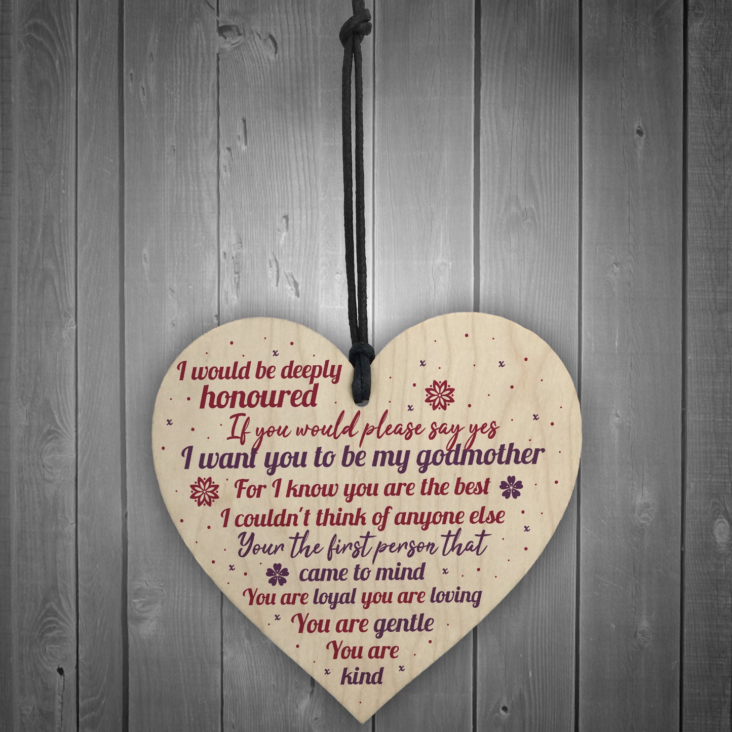 Godmother Wooden Heart Keepsake Thank You Gift Christening