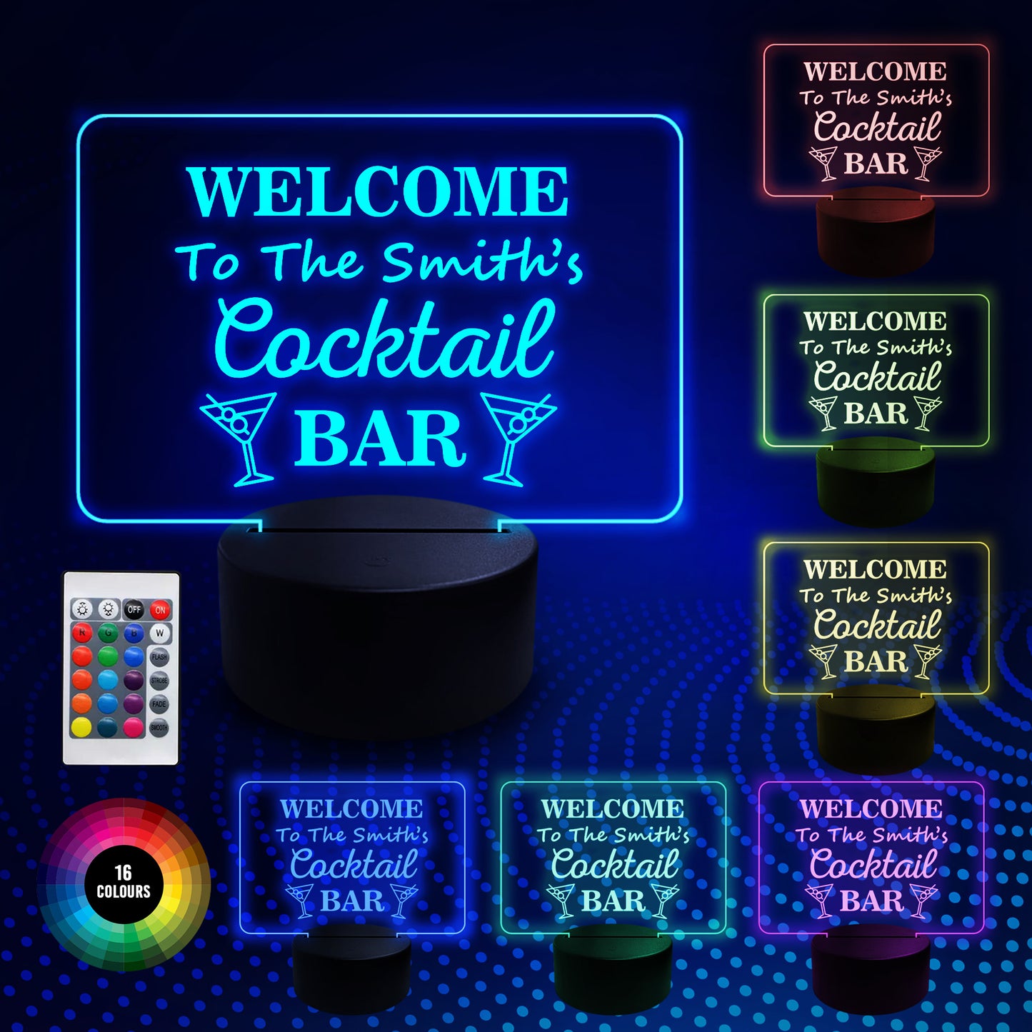 Neon Bar Signs Cocktail LED Standing Plaque Personalised Pub