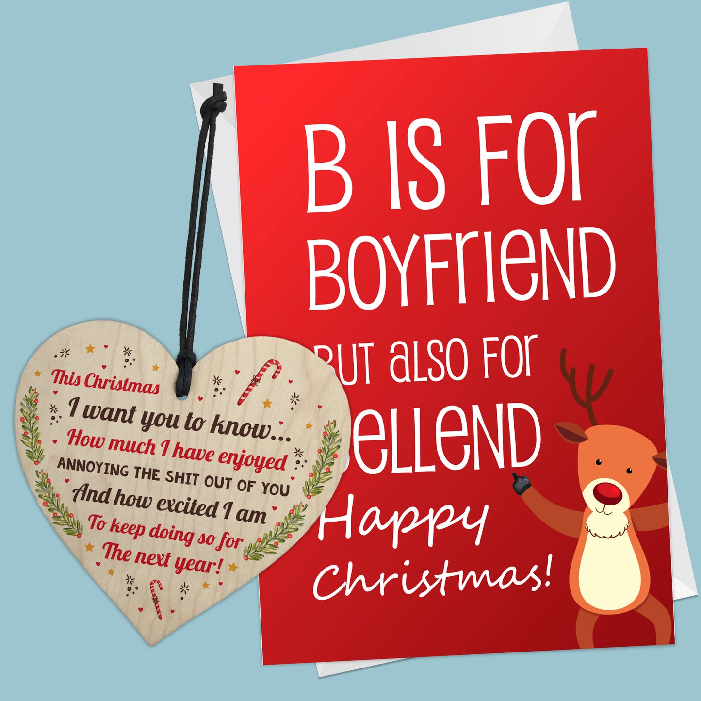Christmas Card For Boyfriend Funny Christmas Gift Set Wood Heart