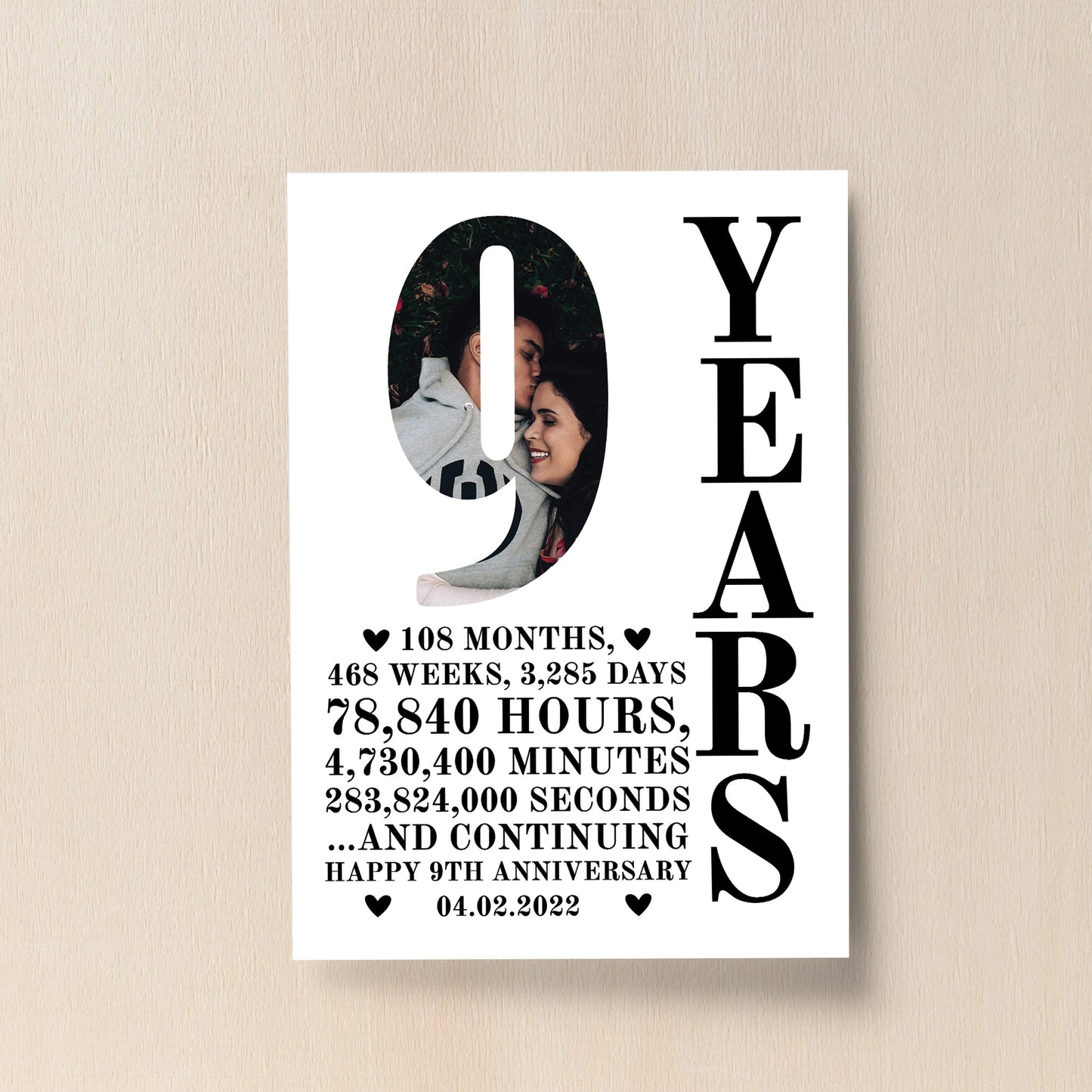 9th Anniversary Gift Print Personalised Husband Wife Him Her
