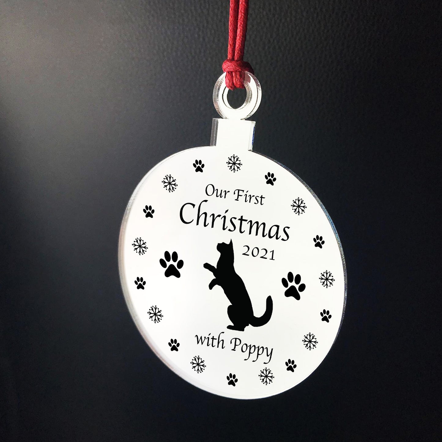 Our First Christmas With Cat Personalised Engraved Bauble