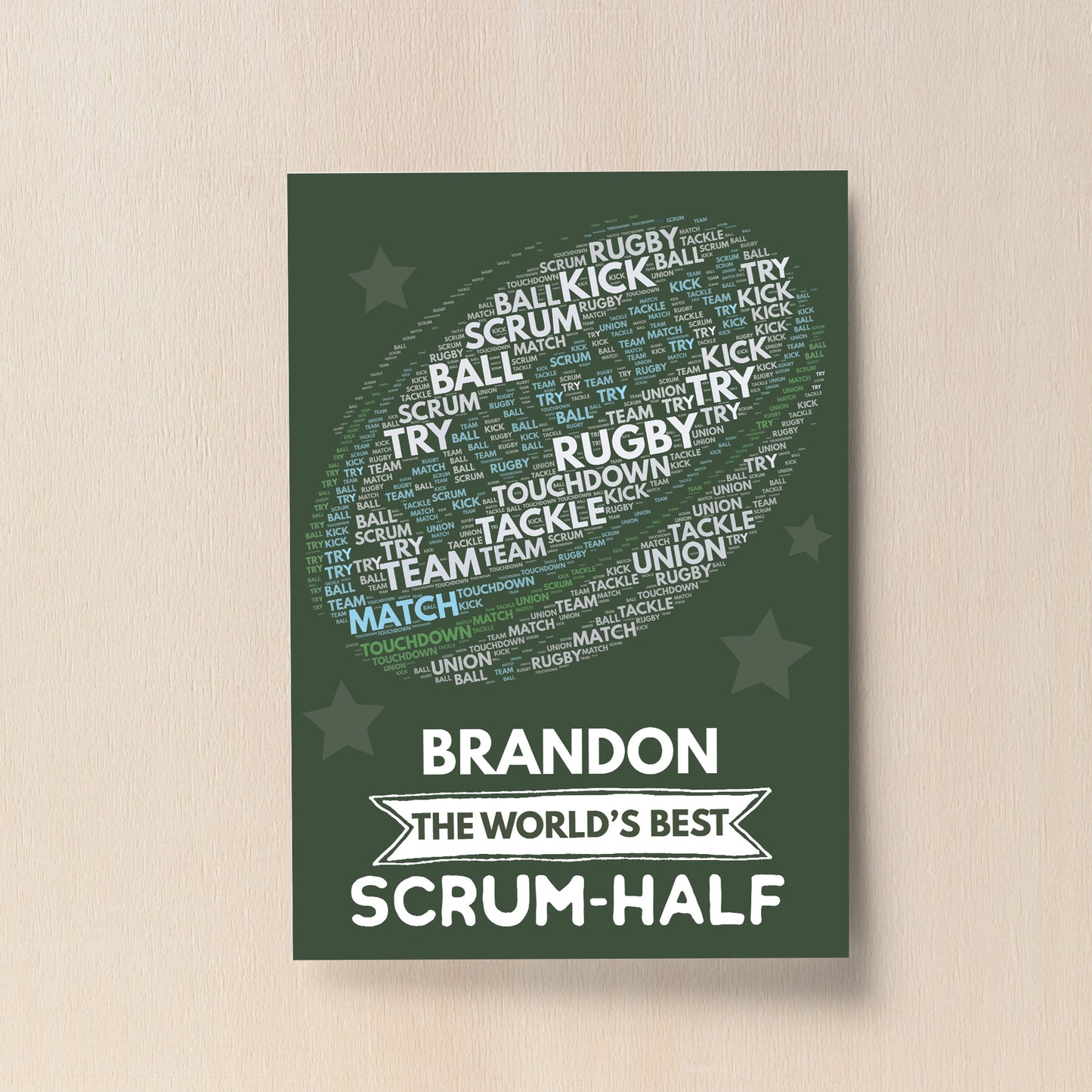 Personalised Rugby Player Gift Ball Wall Print Birthday Gifts