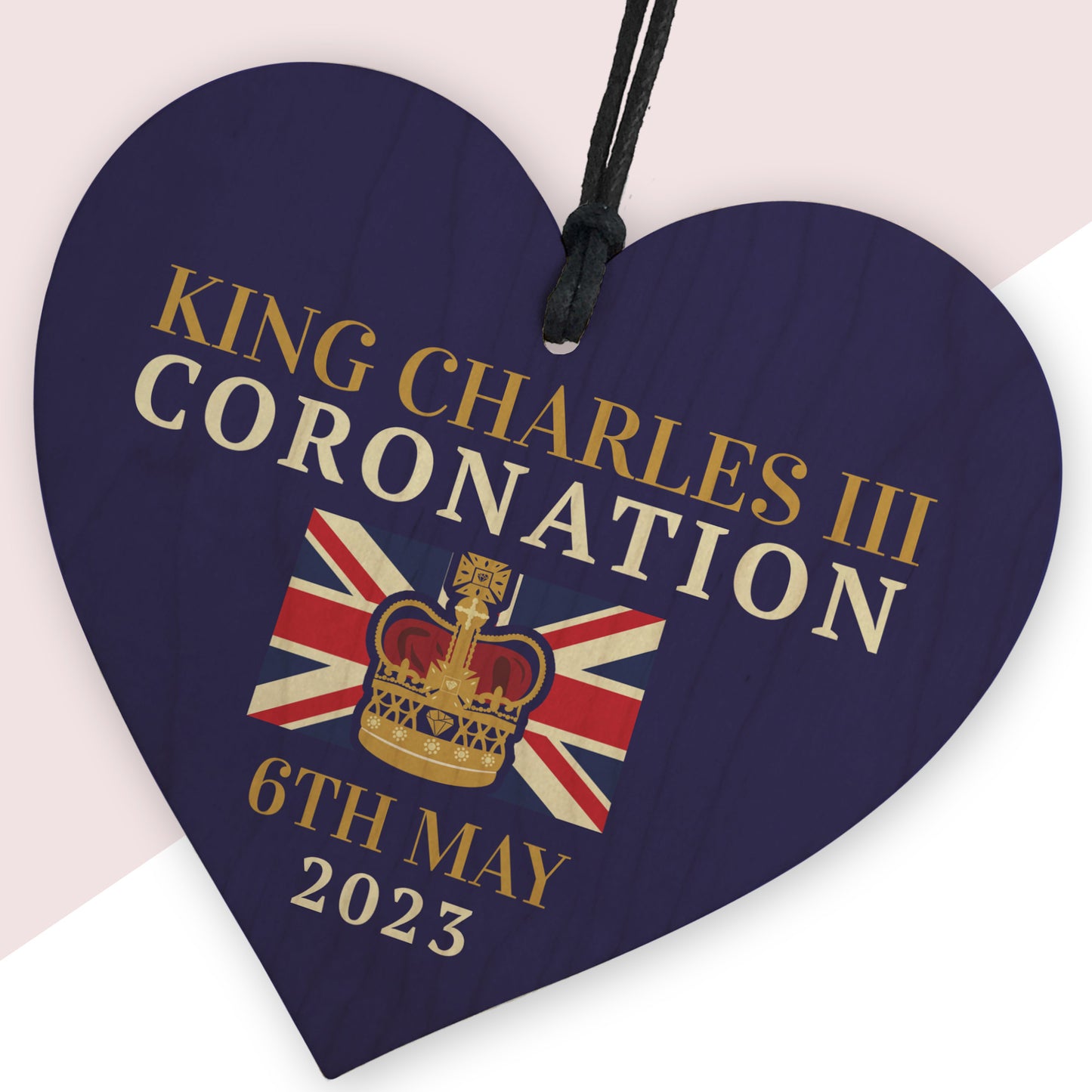 King Charles III Coronation Celebration Hanging Wooden Heart