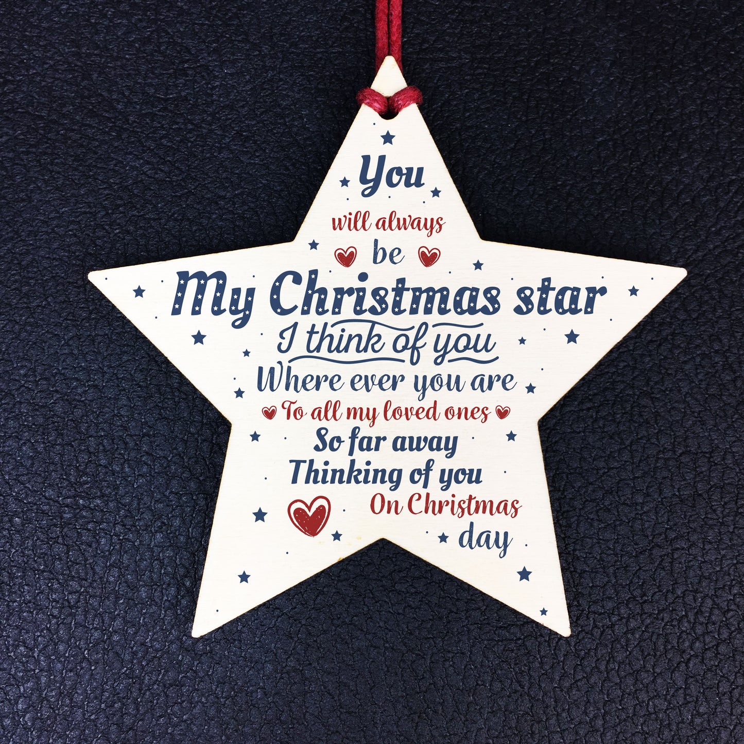 Wooden Star Christmas Tree Bauble Rememberance Plaque Family