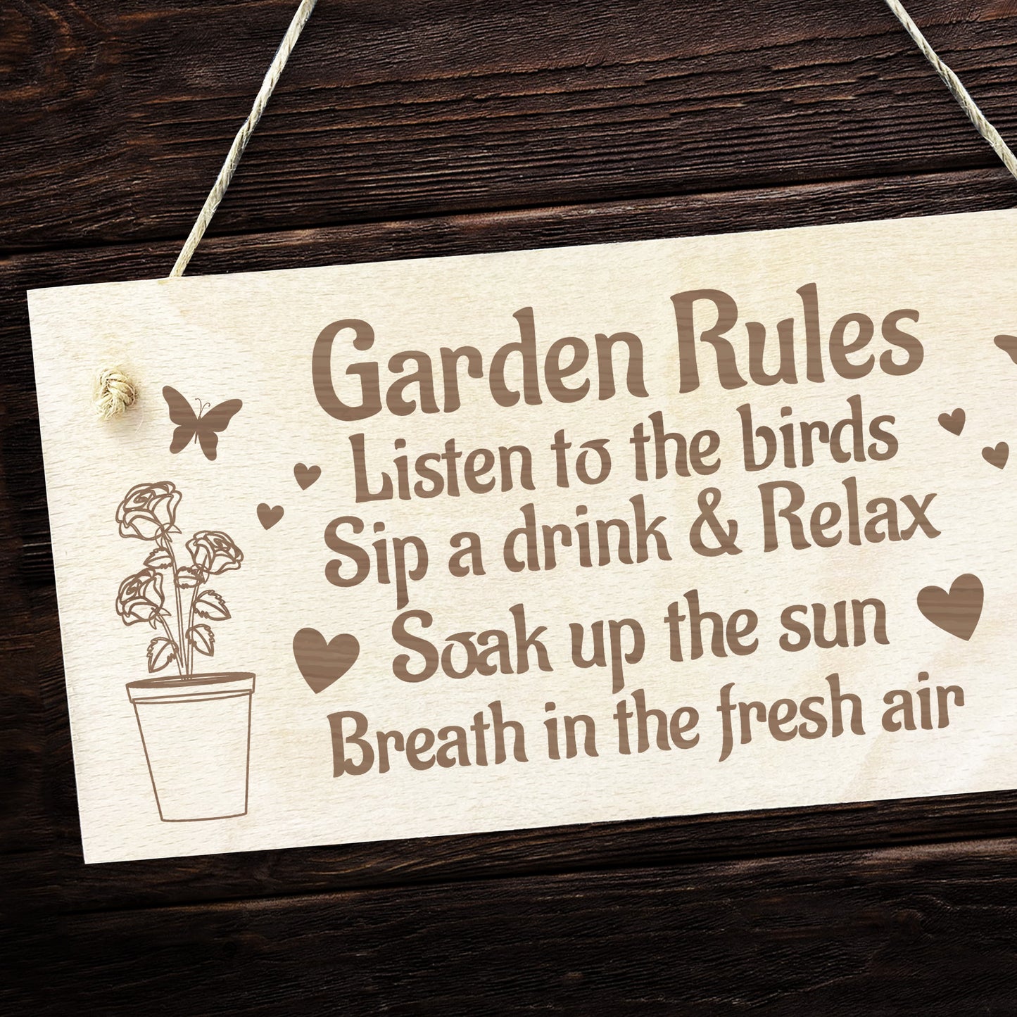Garden Rules Sign Engraved Hanging Wall Door Plaque Shed Sign